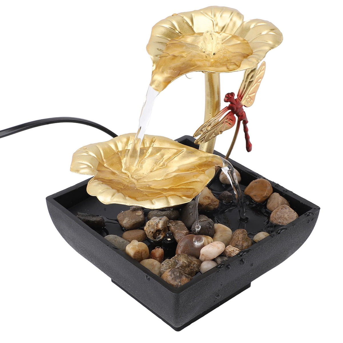 Lotus Leaf Dragonfly Fountain Water Decor, USB Tabletop Water Decor, Iron Circulating Water Feature Crafts Ornaments for Living Room Office