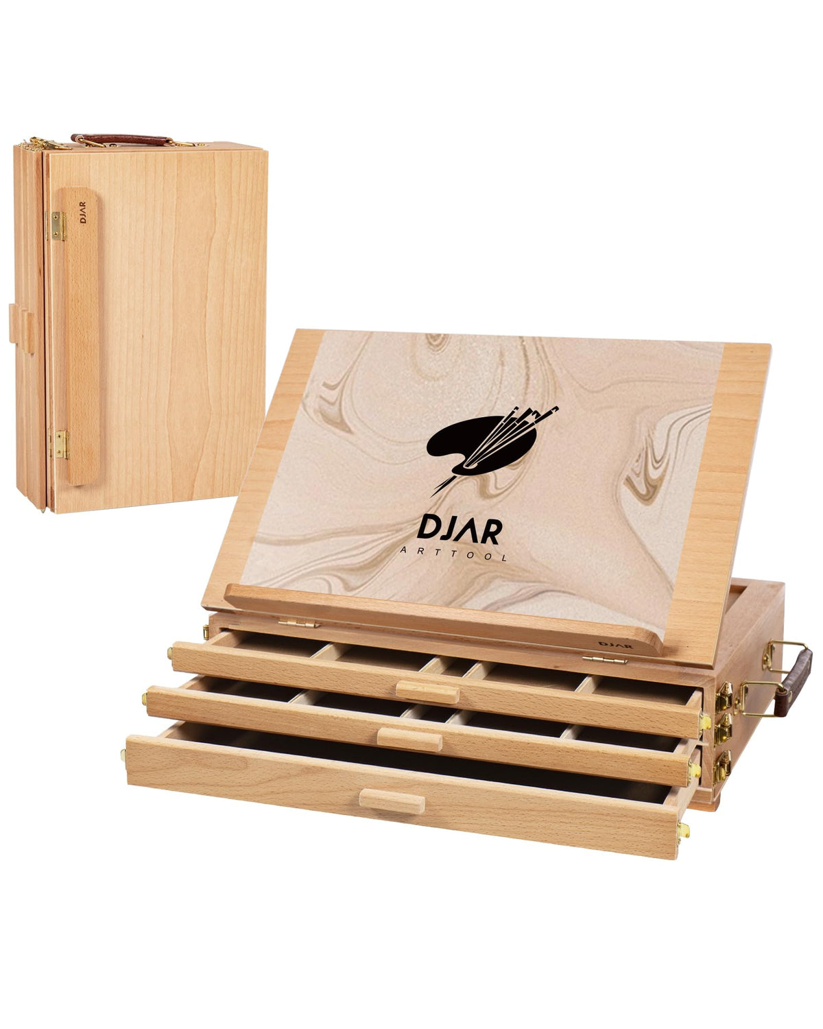 DJAR Tabletop Easel for Painting with 3 Drawer Storage, Adjustable Portable Beechwood Desktop Easel Sketchbox, Art Painting Stand for Adults, Students