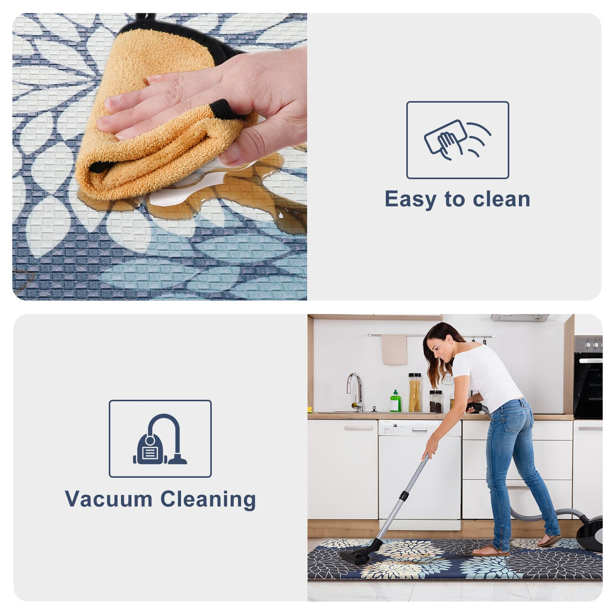 Anti Fatigue Kitchen Mats 2PCS,Boho Dahlia Kitchen Rugs Non Slip Rubber Backing,Farmhouse Waterproof Kitchen Mat for Floor,Cushioned Standing Mat for Kitchen,Sink,Desk,Mutil-Blue