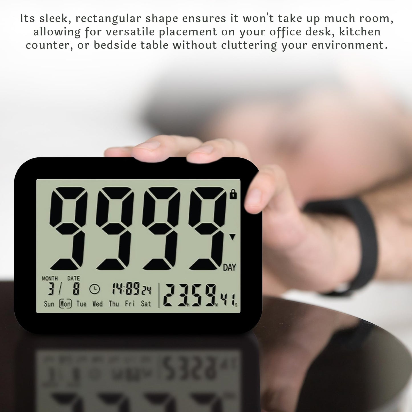 Countables 9999 Days Countdown Clock - Reusable Count Down Timer - Large Display LCD Digital Timer - Visual Countdown Clock and Calendar for Retirement, Wedding, Birthday, Holiday & More (Black)