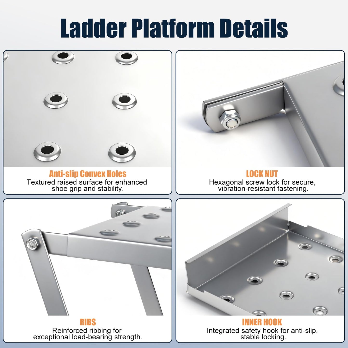 Innvist Ladder Platform for Standing, Extension Ladder Work Platform, Foldable Anti-Slip Ladder Platform Accessory for Paint and Tool, Ladder Step Attachment Project Tray, Alloy Steel Holds 400lbs