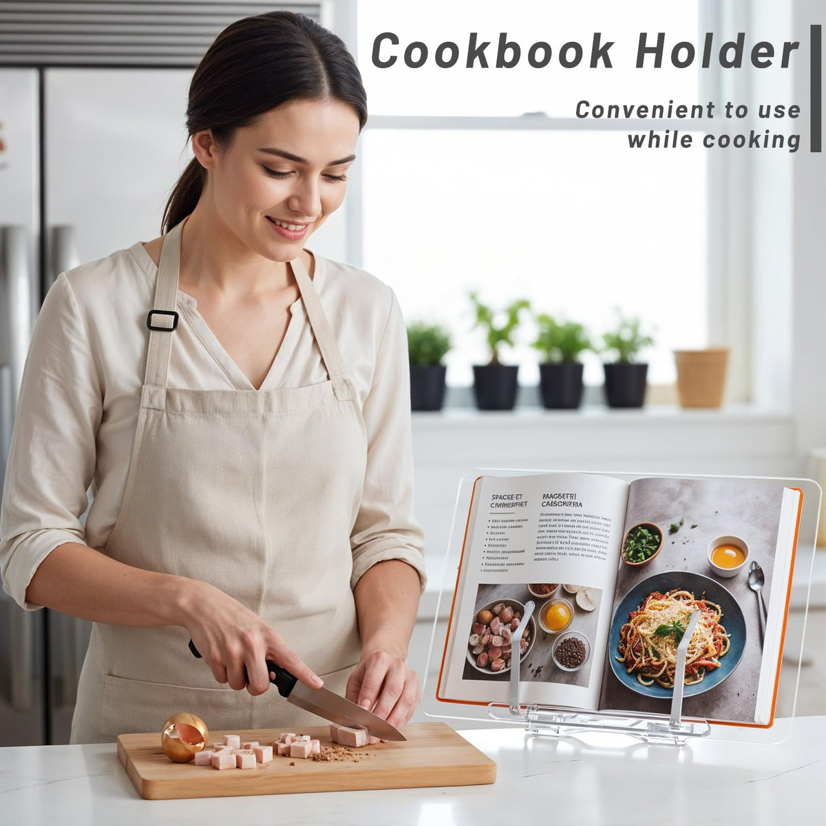Oqqlin Adjustable Acrylic Book Stand, 13.3 x 9.4 Inch Adjustable Multi-Angle Book Display Stand Transparent Foldable Books Holder with Page Clip for Books, Magazines, Cookbook, Document, Recipe