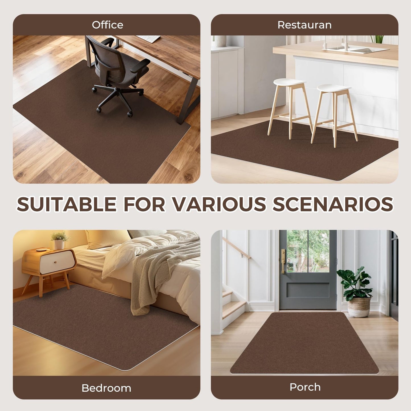 Office Chair Mat for Hardwood Floors, 36" x 55" Computer Desk Chair Mat, Anti-Slip Floor Protector, Large Under Desk Rug for Office & Home, Coffee