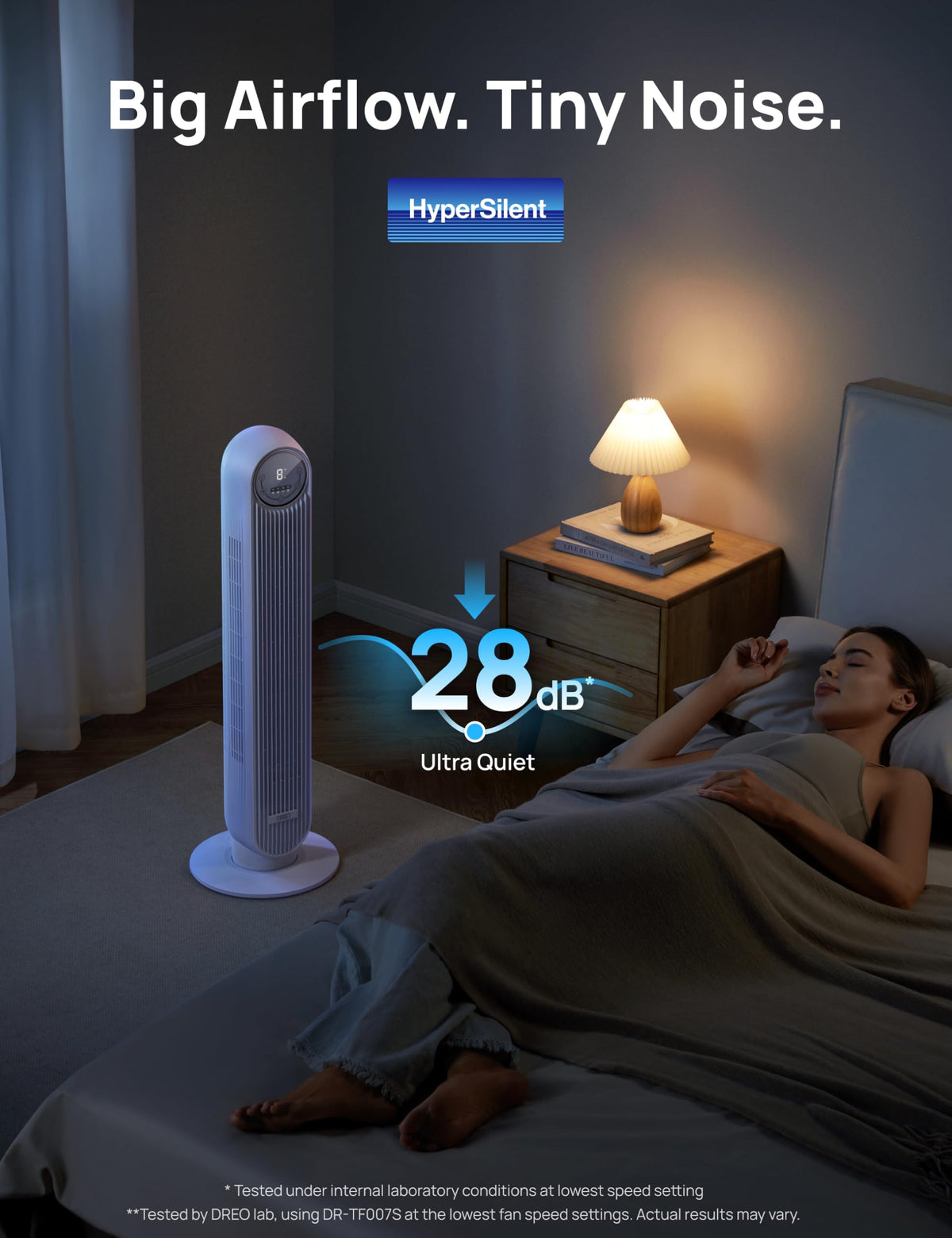 DREO Tower Fan for Bedroom, 25ft/s Smart Standing Fans, 90° Oscillating Floor Fan with 4 Modes, 4 Speeds, 8H Timer, 28dB, Bladeless, Remote, Works with WiFi Voice Control