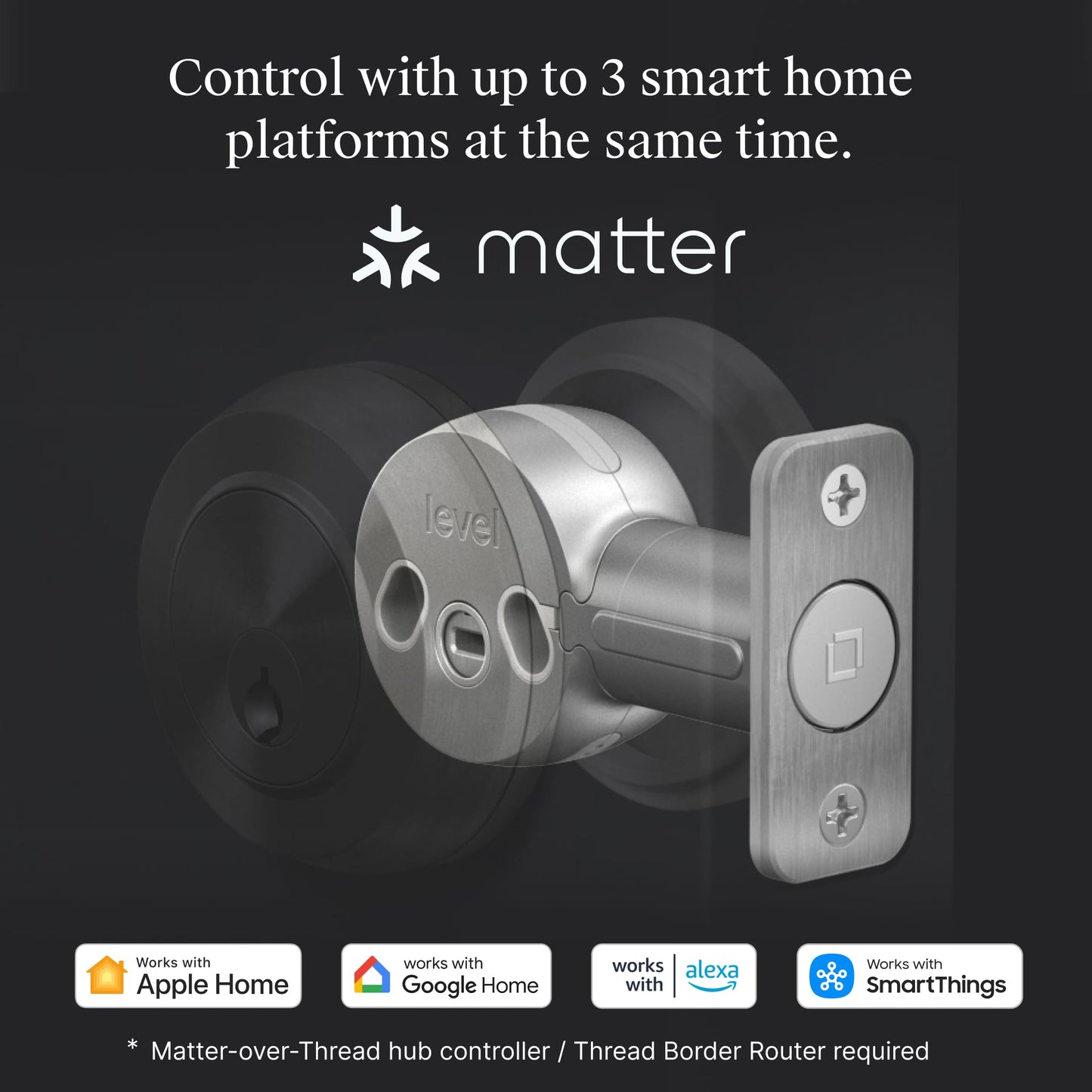 Level Bolt Smart Deadbolt - Make Your Lock Smart Without Changing Keys or Hardware - Matter-Over-Thread Plus Apple Home Key - Keyless & Remote Access via Apple, Alexa, Google Home, SmartThings