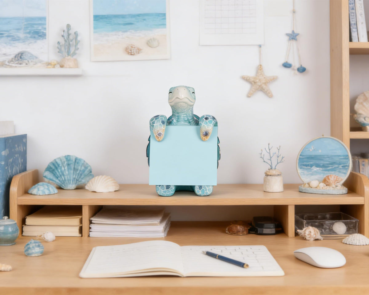 Sea Turtle Pop-up Sticky Note Dispenser, Includes 1 Pad of 3x3 in Super Sticky Notes, 100 Sheets, Resin Cute Handmade Desk Holder for Office & Home, Coastal Beach Decorations