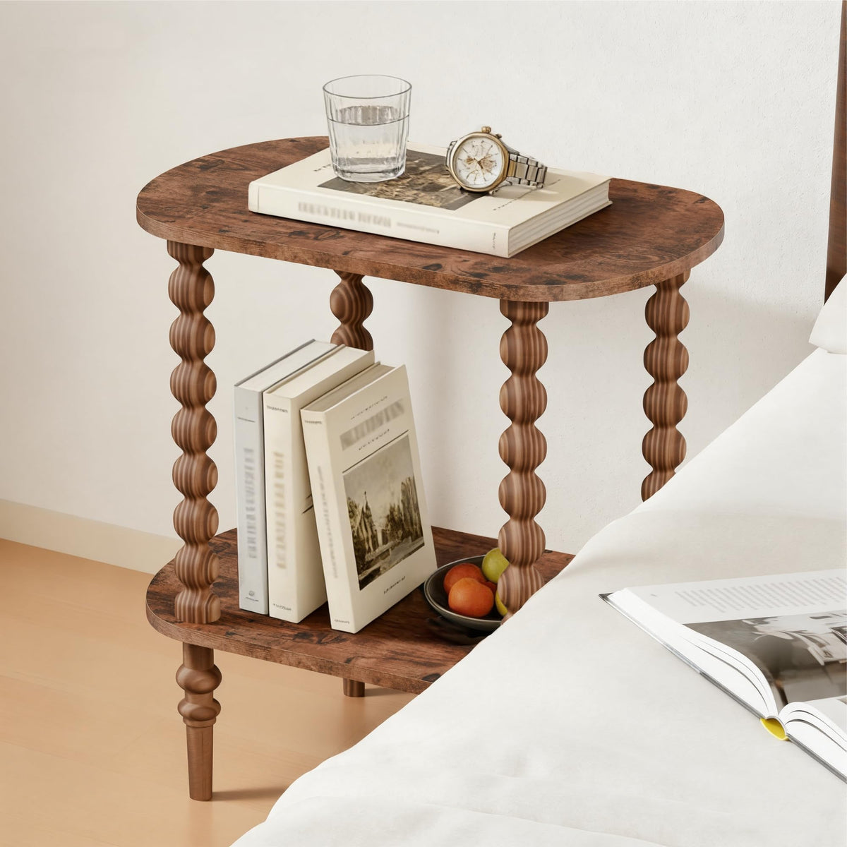 2-Tier Side Table, Small End Table with Storage Shelf for Small Spaces, Modern Bedside Tables for Living Room, Bedroom, Corners, and Office (Rustic Brown, 11.81 inch)