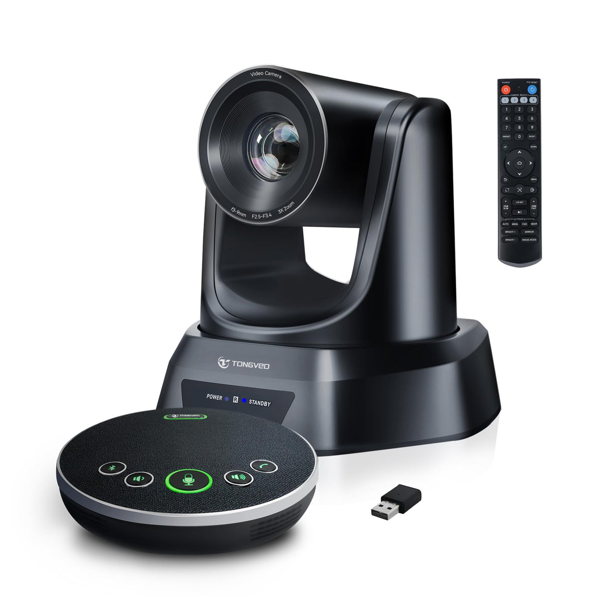 TONGVEO AI Auto-Tracking PTZ Conference Camera System with Bluetooth Microphones, 3X Optical Zoom USB3.0 1080P 60fps, 93° Wide-Angle All-in-One Video Conference Solution for Church & Office