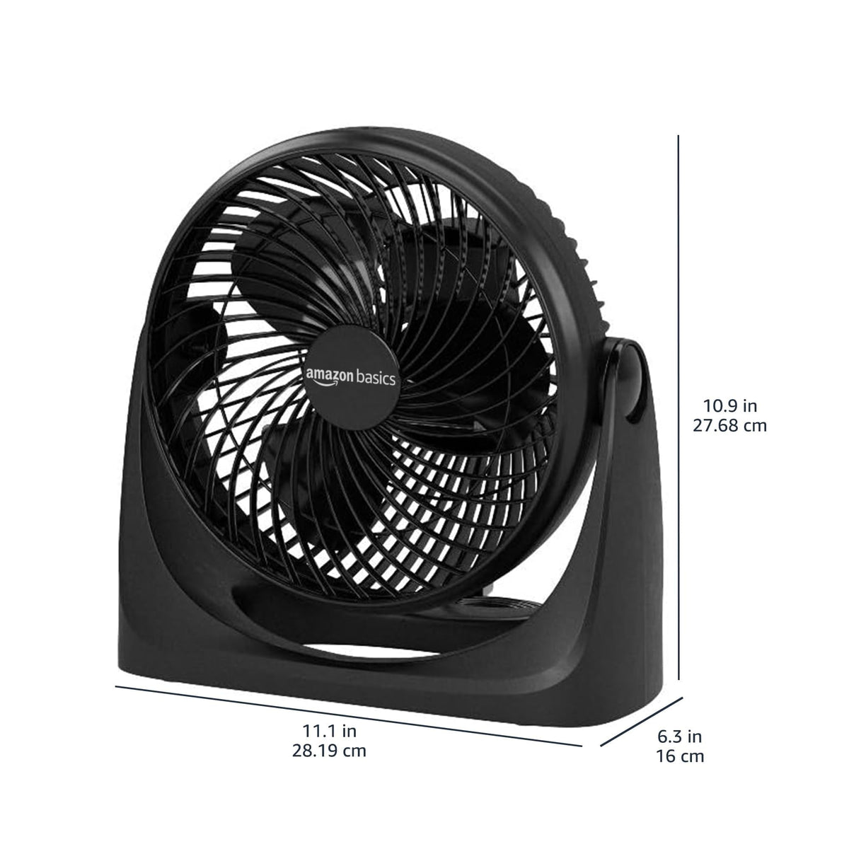 Amazon Basics Air Circulator Desk Fan for Bedroom, Home and Office, 90-Degree Tilt Head, 3 Speed Settings, Cooling, 35 Watts, Black, 11.1"W x 6.3"D x 10.9"H