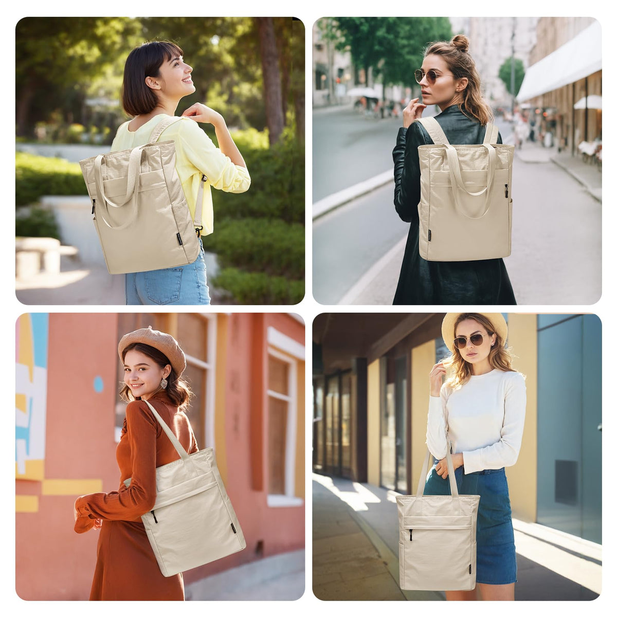 GOLF SUPAGS Foldaway Convertible Tote Backpack Lightweight Nylon Daypack for Women Men City Pack Versatile Backpack for Leisure Travel, Apricot