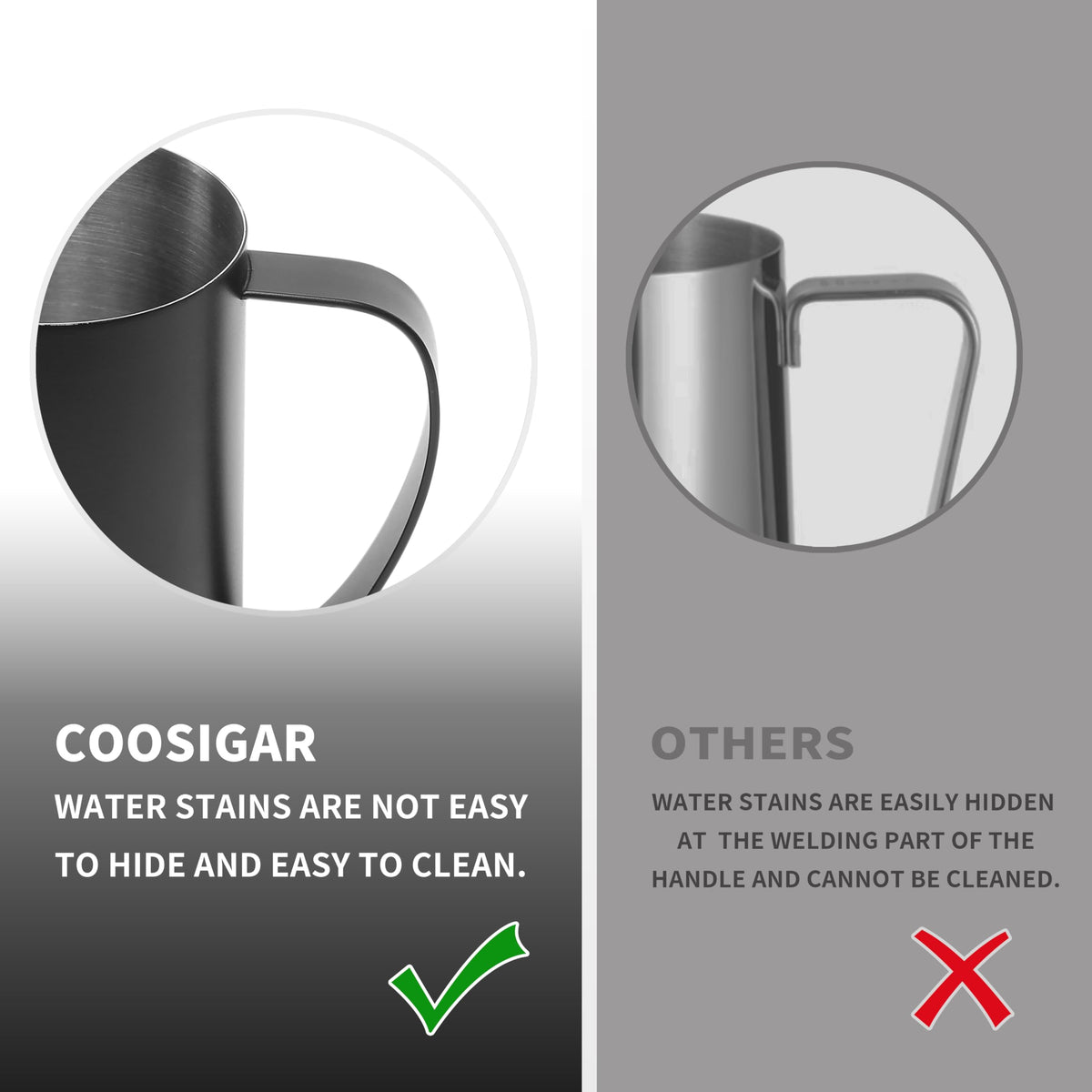 Coosigar Milk Frothing Pitcher 600ml/20oz,304 Stainless steel Espresso Steaming Pitcher,milk frother cup,Milk Jug Cup,Latte Art(black)