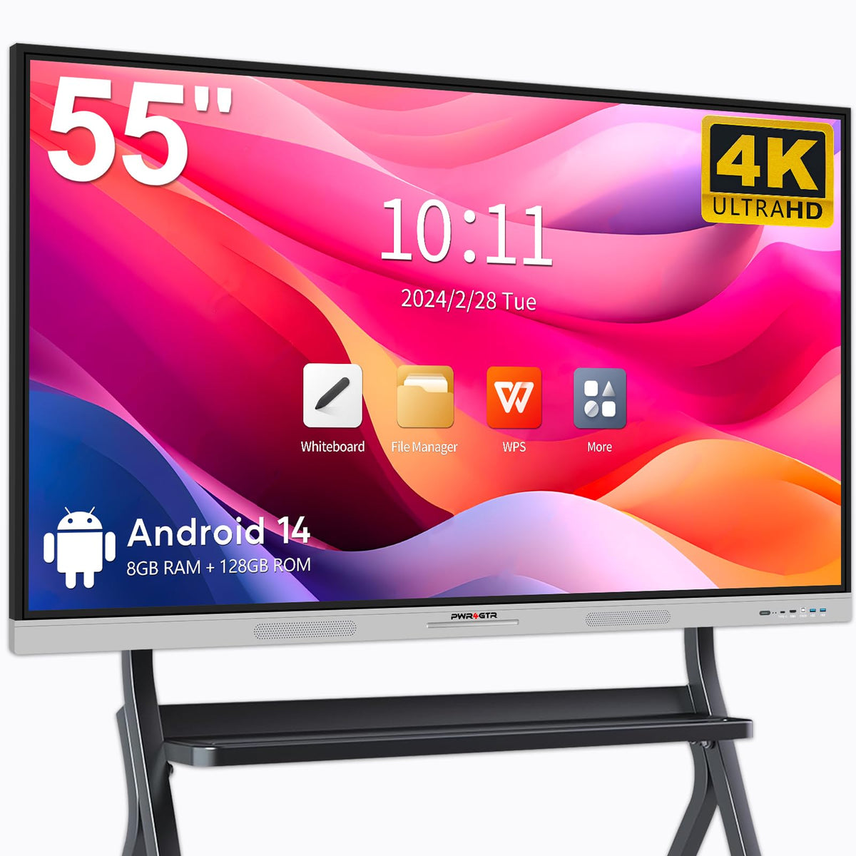 PWR4GTR Smart Board | 55" Interactive Whiteboard | 4K UHD | Android 14 | 8+128GB | Digital Whiteboard, Electronic White Board for Classroom Home Office | Wall Mount Included