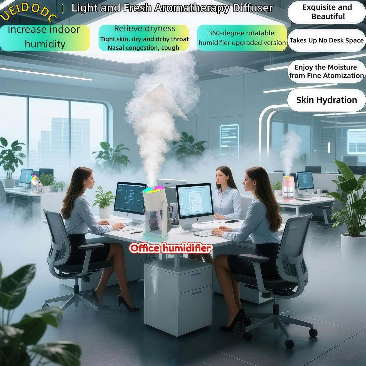 UEISODC bedroom humidifier, desktop USB humidifier, car air freshener, relieves tight skin, cough, nasal congestion, allergies and dry air，With automatic shutdown, silent operation