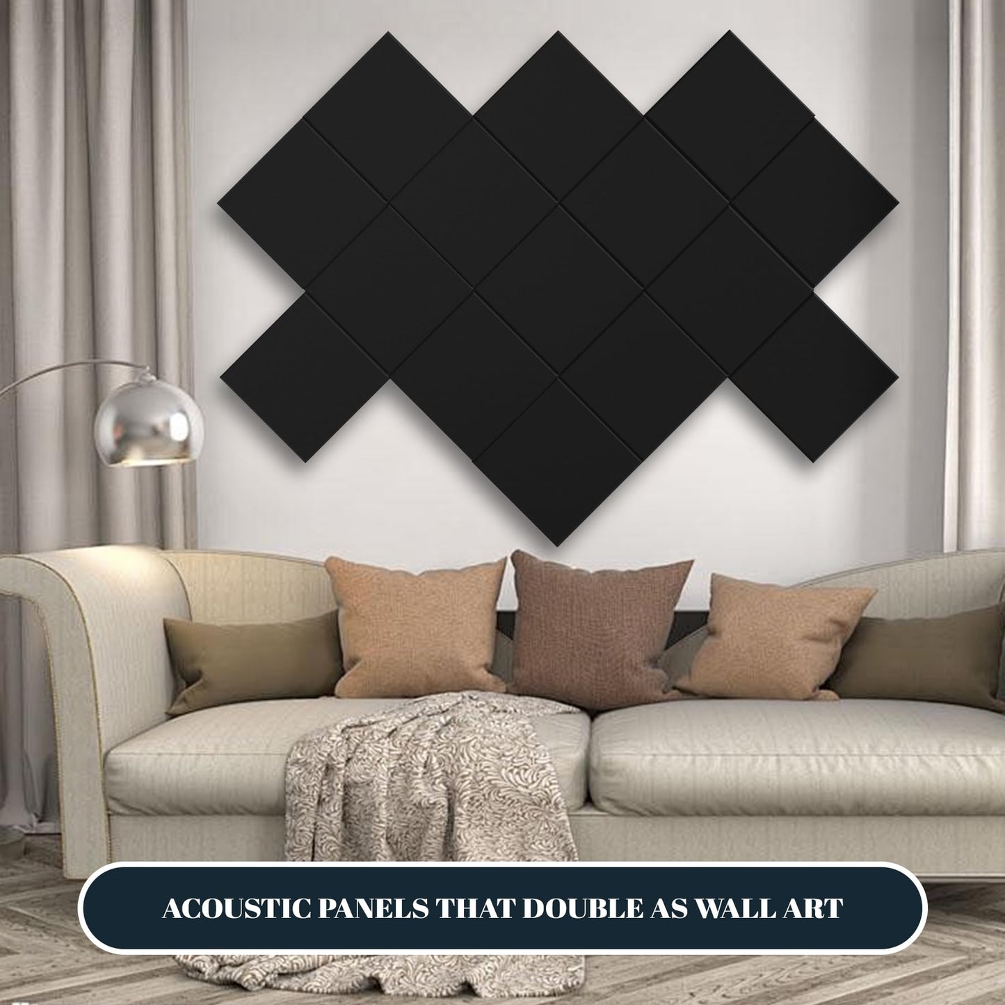 15 Pack Self-Adhesive Sound Proof Foam Panels for Walls, Acoustic Panels 12" x 12" x 0.35" High Density Sound Absorbing Tiles for Home Studio, Office, Gaming Room & Theater