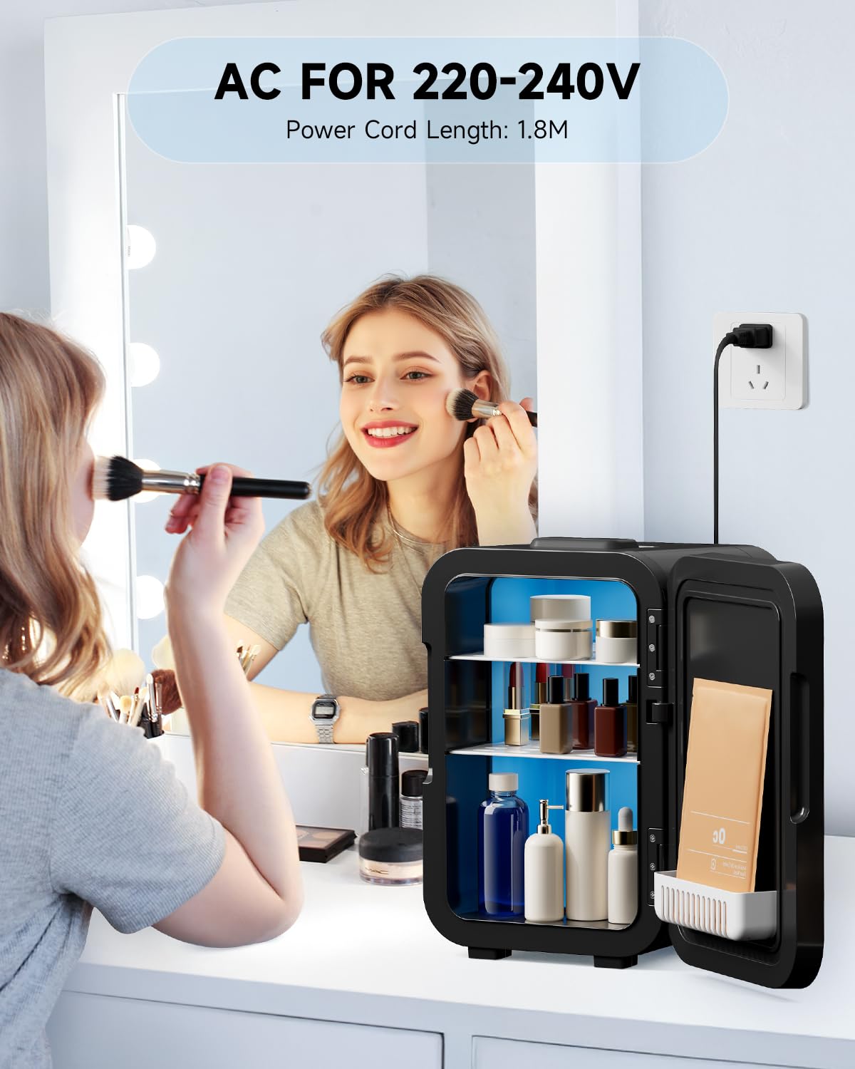 KOMORE Small Mini Fridge, 18L Portable Tiny Fridge for Skincare, 120V/12V Makeup Refrigerator Mini, Thermoelectric Cooler & Warmer for Drinks, Food, Cosmetics for Office/Dorm/Car/Travel, Black