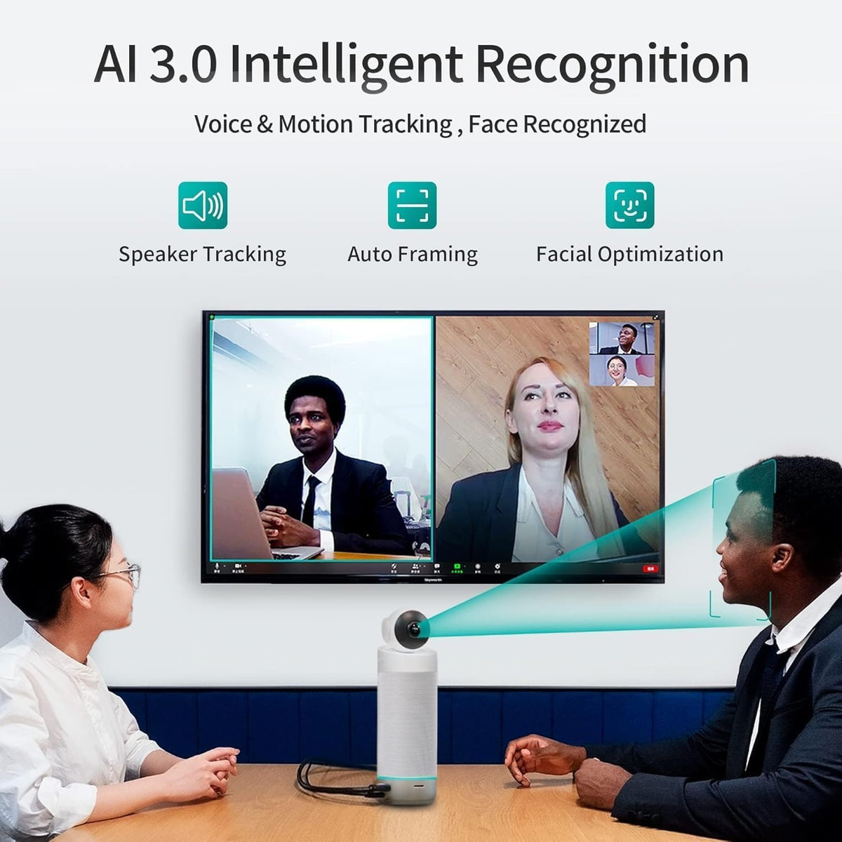 KanDao Meeting S 1080P HD Conference Room Camera, AI Face Recognition and Speaker Tracking, 8 Noise Cancelling Mics, Smart Zoom, Automatic Focus, 180-Degree, Plug & Play, Compatible with Teams, Skype