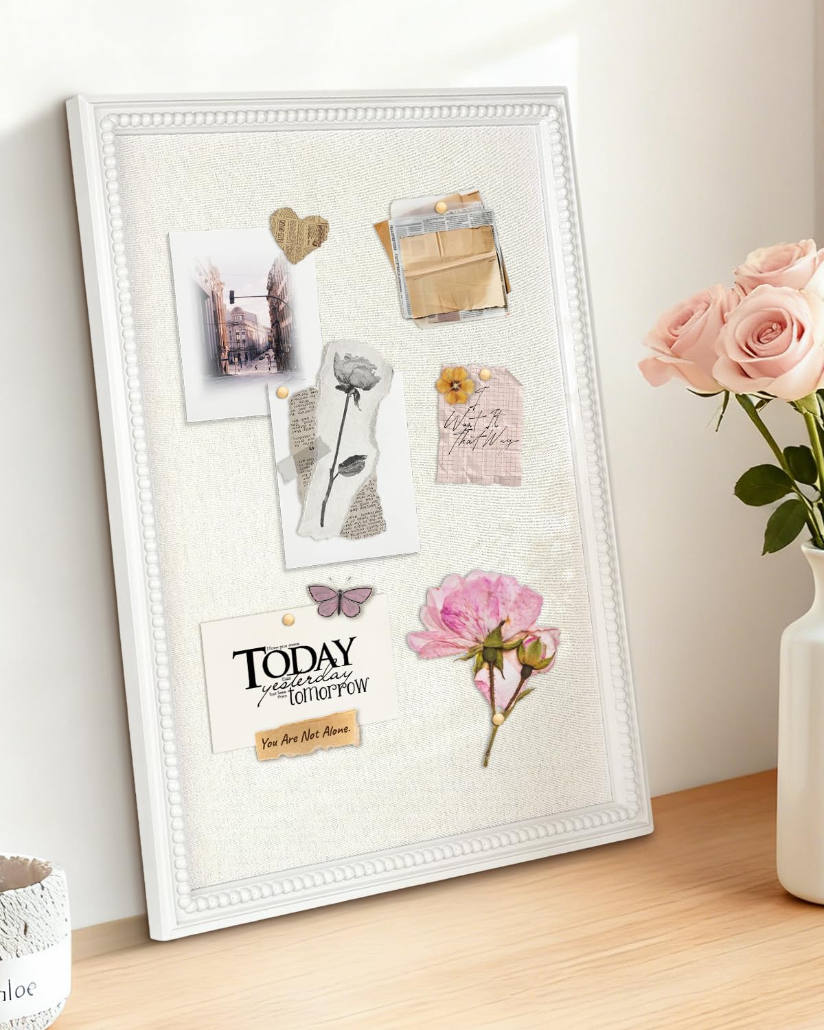 Framed Linen Bulletin Board - 18 x 24 inches Fabric Organizer Pinboard for Wall, Picture Display Vision Board, Cutecore Room Decor - Natural Linen with White Frame