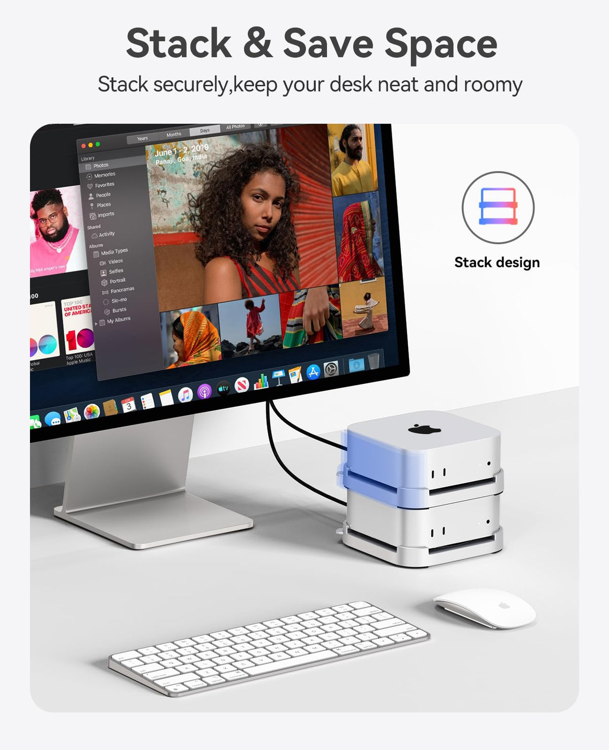 ORICO Stackable Mac mini Stand - Modular Interlocking Design, 360° Ventilation & Premium ABS Silver Finish, Space-Saving Stand for M4 or M4 Pro Mac mini-ST02