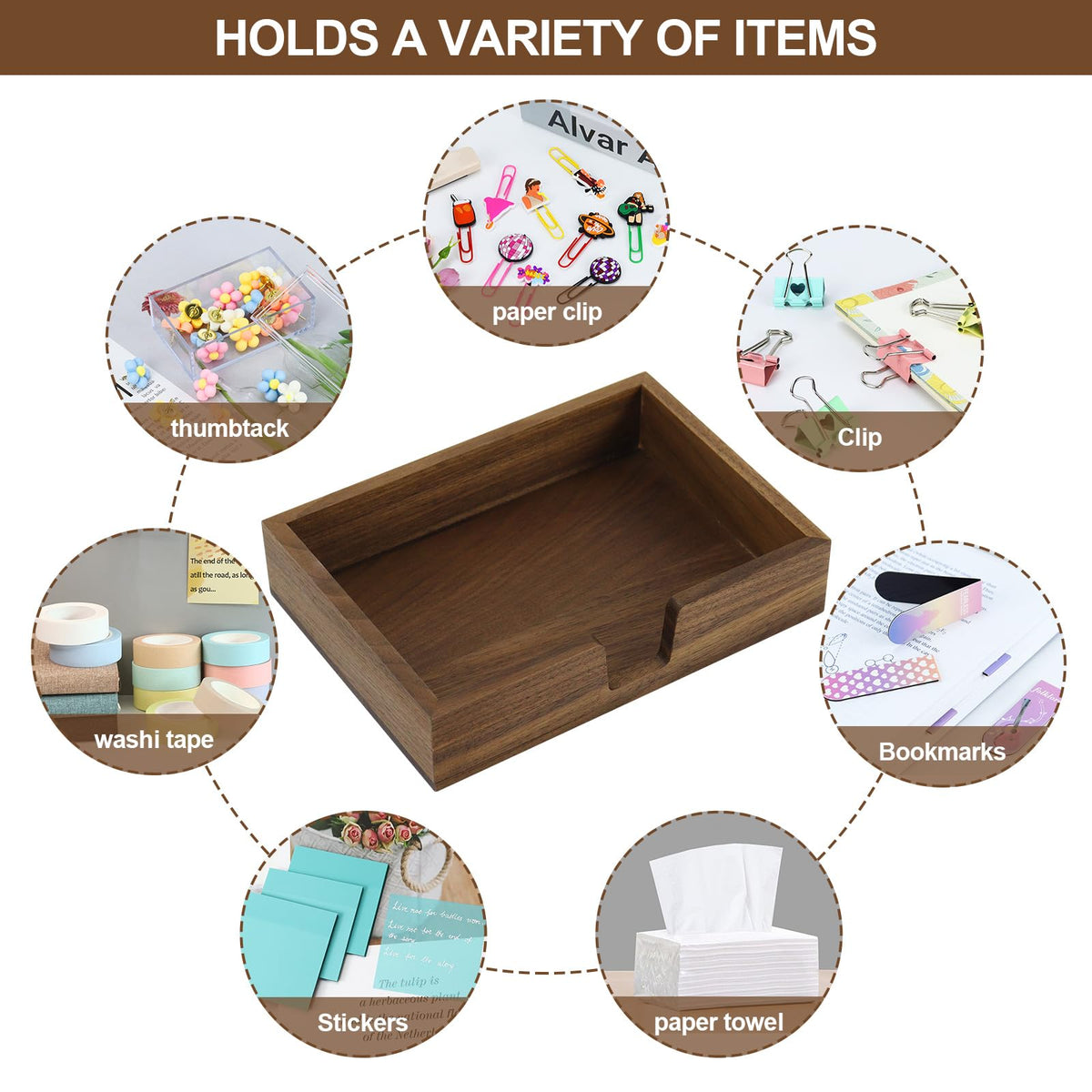 MultiBey Walnut Wood Sticky Note Holder, 4x6 Inch Self-Stick Note Pad Holder Dispenser, Sticky Note Dispenser Memo Holder Case for Office Desk Accessories School Supplies (Walnut)