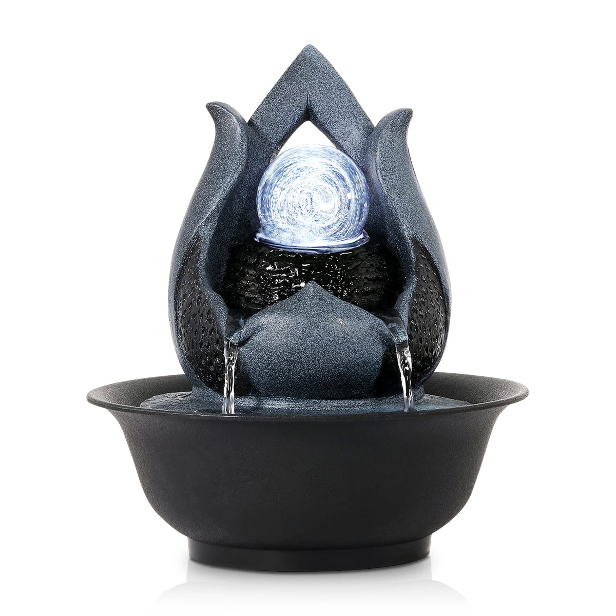 WICHEMI Tabletop Fountain Warer Fountains Indoor Waterfall Fountain Indoor Relaxing Water Feature Meditation Fountains with LED Light for Home Office Bedroom Decor (Style 12)