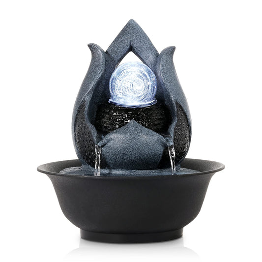 WICHEMI Tabletop Fountain Warer Fountains Indoor Waterfall Fountain Indoor Relaxing Water Feature Meditation Fountains with LED Light for Home Office Bedroom Decor (Style 12)