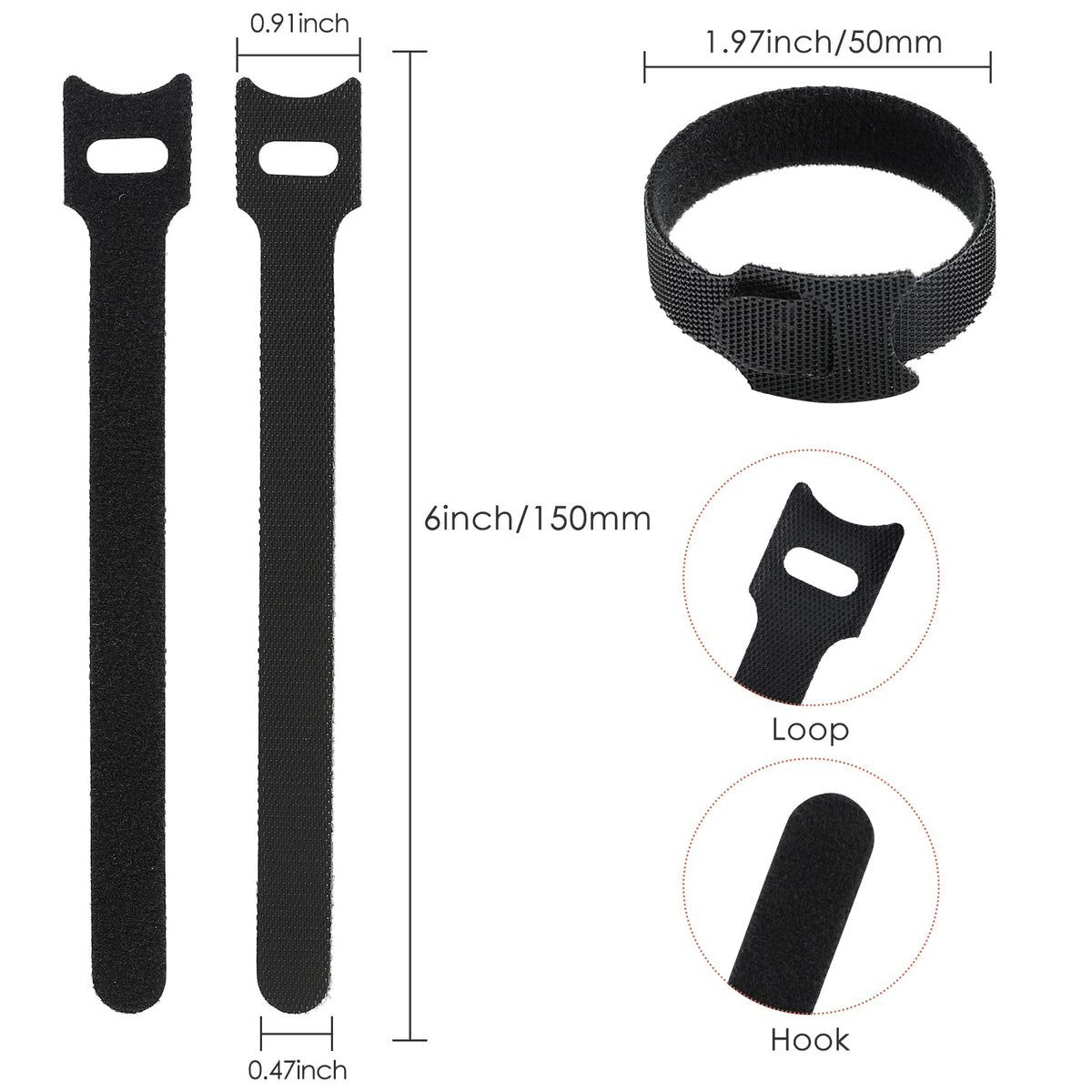 MVYC 120PCS 6 Inch Reusable Cable Ties Wire Ties Cord Organizer Cable Organizer Adjustable Management Black