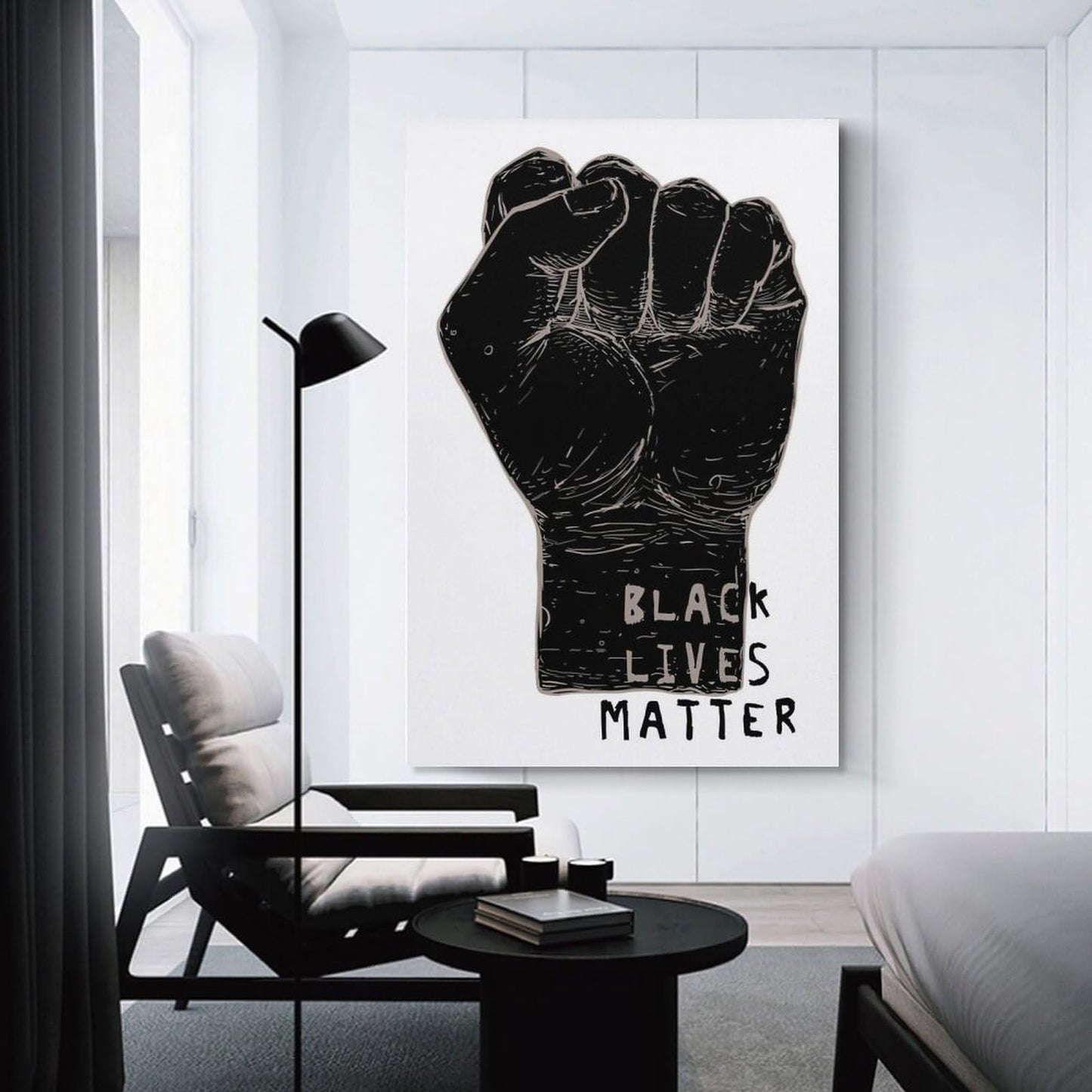 Black Lives Matter Raised Fist Canvas Printing Wall Art Prints Posters Inspirational Protest Minimalist Scandinavian Black And White Wall Decor for Living Room Bedroom Office Dorm 12x18inch(30x45cm)