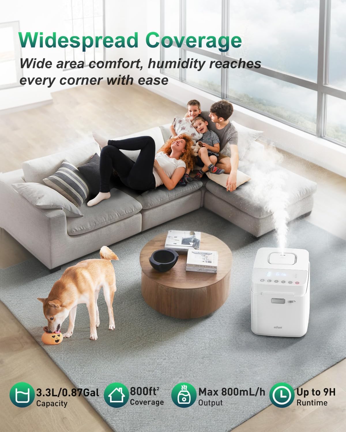 Mifasol Stainless Steel Warm Mist Humidifier, 3.3L/0.87Gal Steam Humidifier Large Room up to 800 sq ft, Easy to Clean Humidifiers for Bedroom Baby Nursery Home Office, White