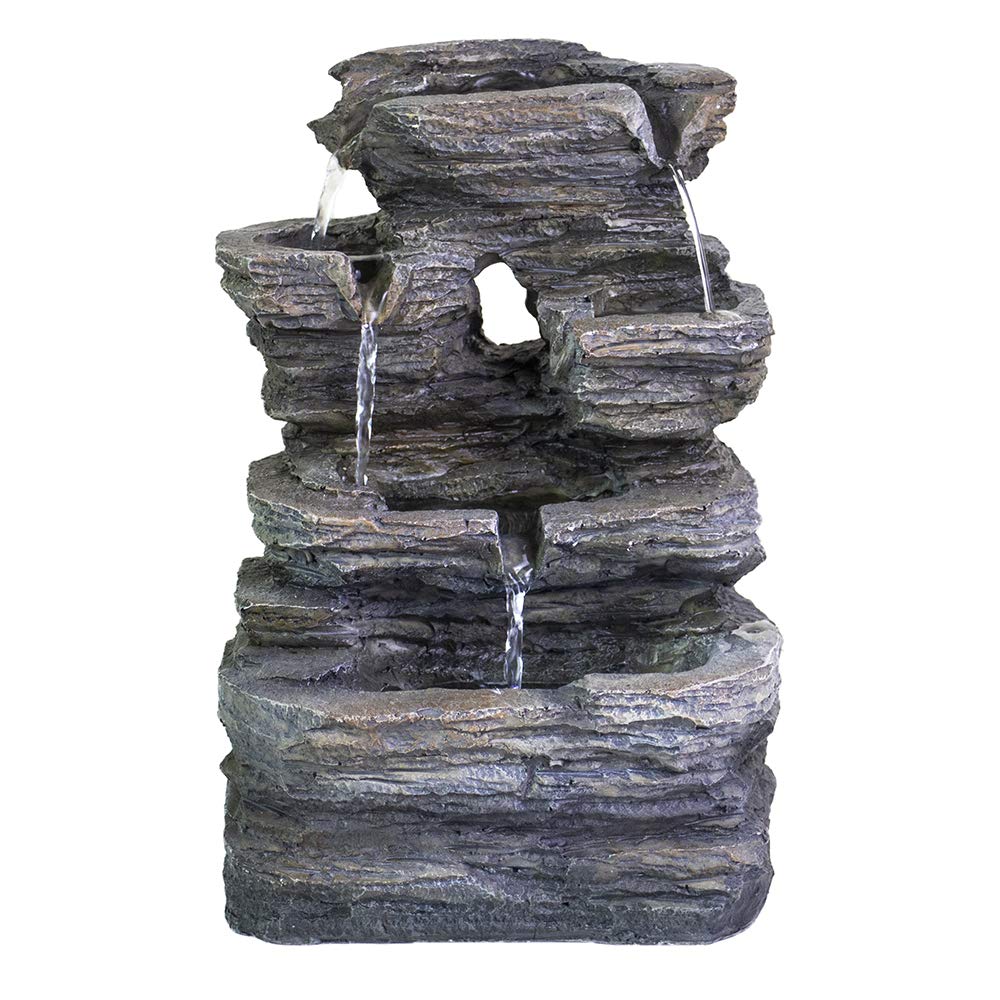 Ferrisland 5-Tier Cascading Tabletop Fountain with LED Lights - Indoor Water Fountain Decor Tabletop Small Relaxation Waterfall Feature Dark Gray