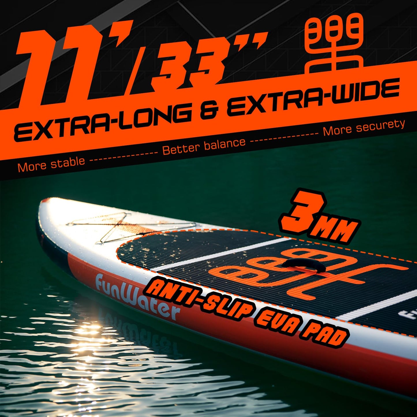 FunWater Stand Up Paddle Board Ultra-Light Inflatable Paddleboard with SUP Accessories for Adults & Youth of All Skill Levels (Classic Cruise)