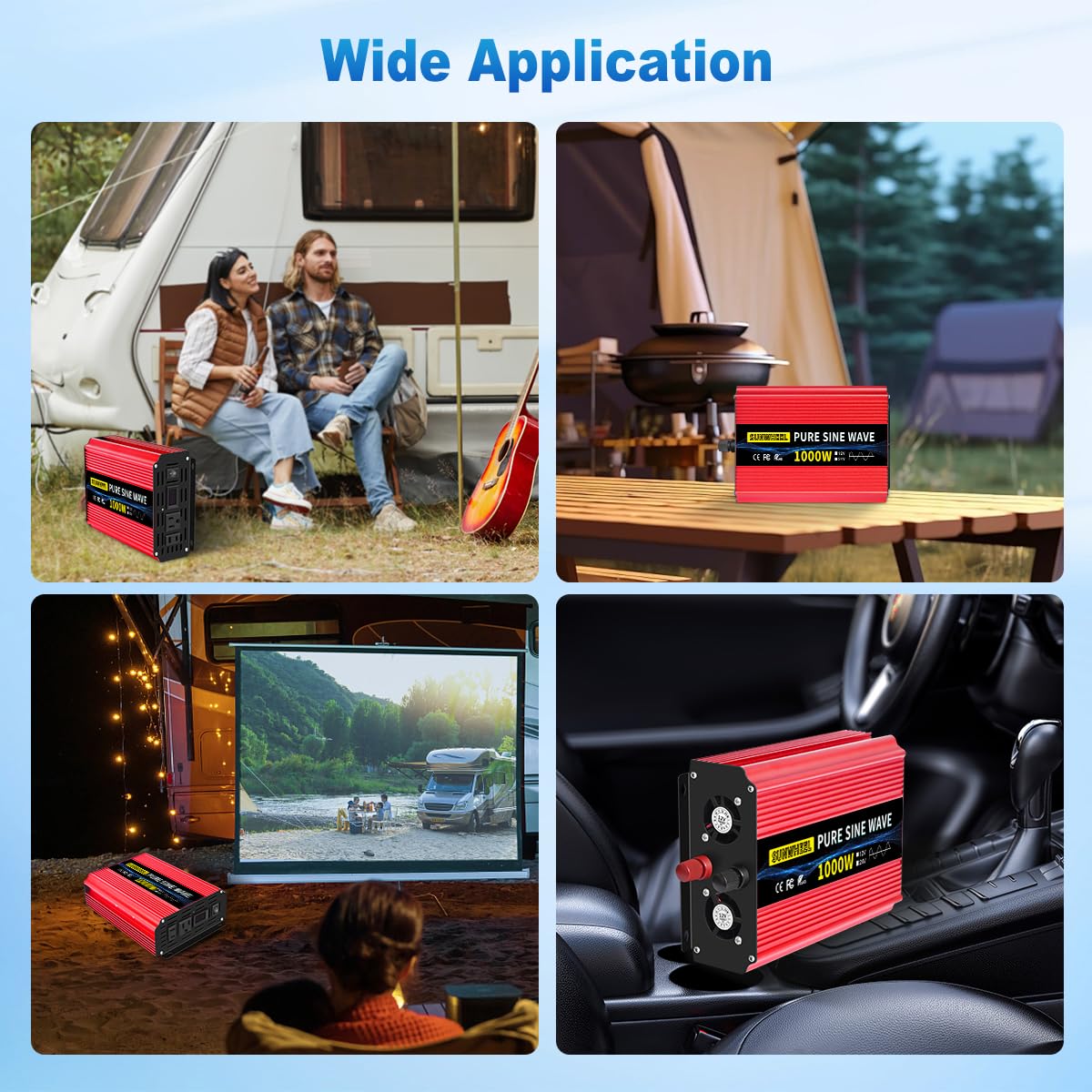 SUNWHEEL 1000W Pure Sine Wave Inverter, 12V DC to 110V/120V AC Power Inverter for RV、Off Grid、Truck with 2 AC outlets and LCD Display