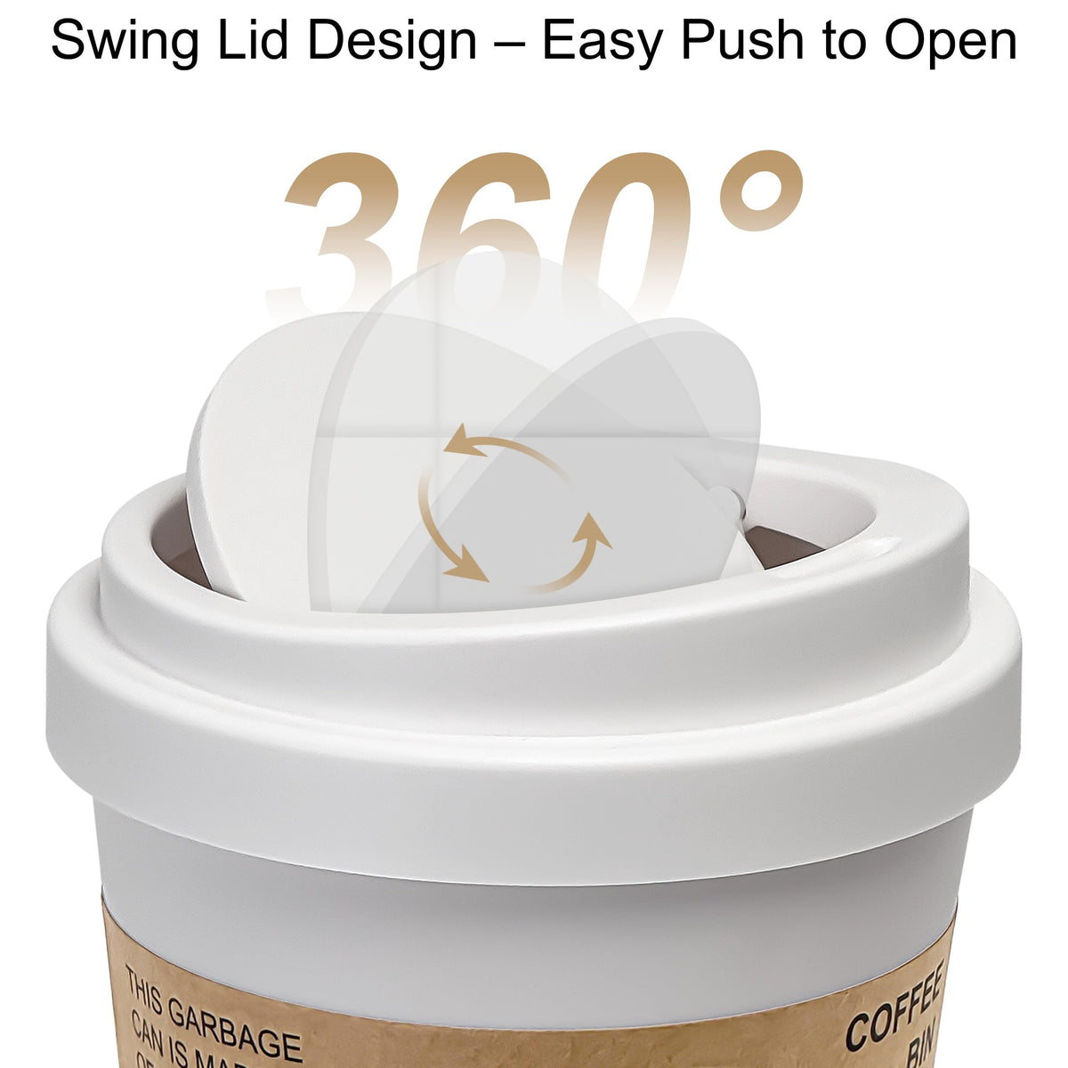 Soddeph Plastic Mini Trash Can with Swing-Top Lid, 0.9 Gallon Desktop Waste Bin for Coffee Table, Office, Small Countertop Wastebasket for Counter, Vanit (White, Small)