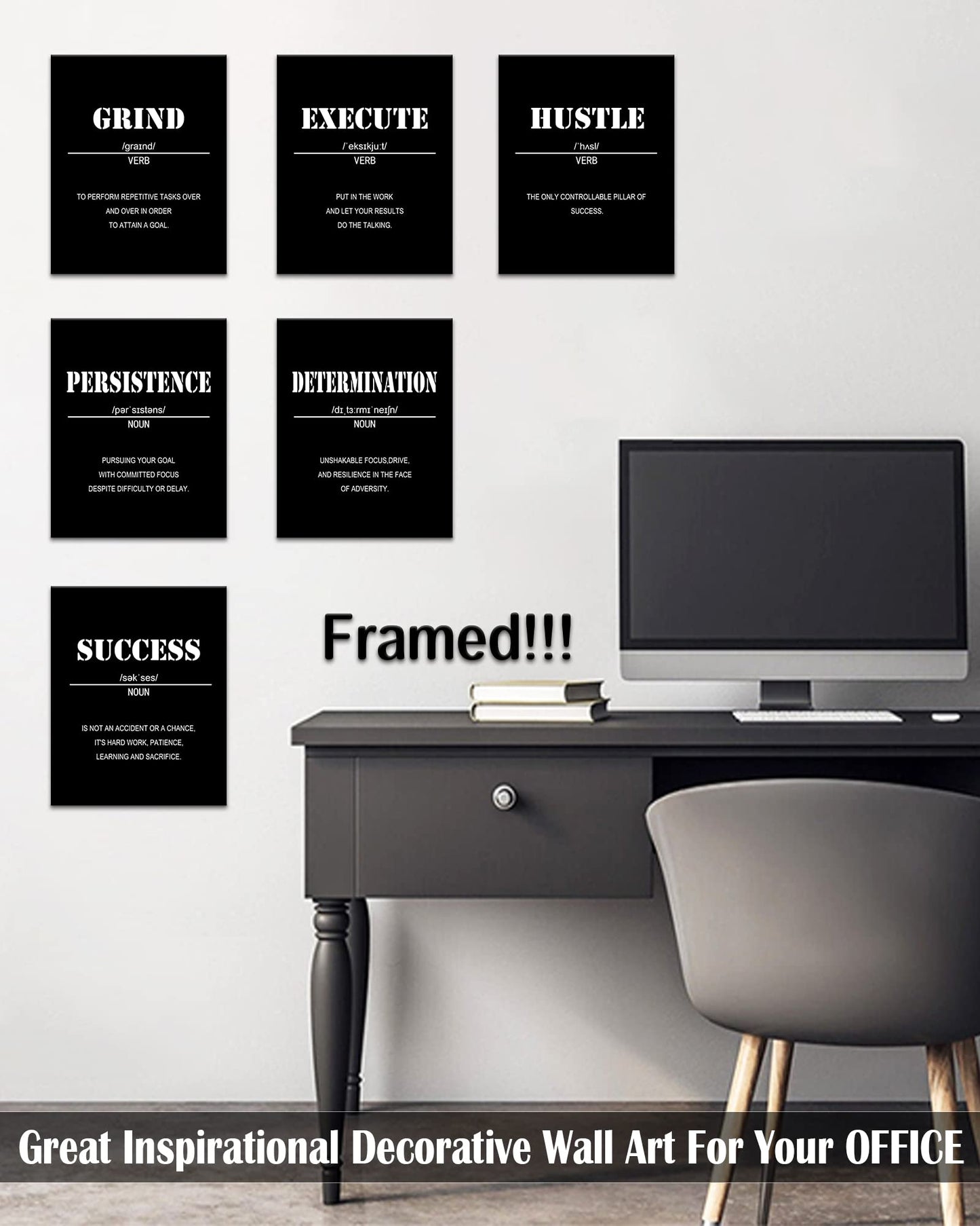 Drsoum Inspirational Office Wall Art - Motivational Quotes for Living Room - Encouraging Canvas Posters for Bedroom - Sayings for Wall Decor - 8” x10” x6 PCS (FRAMED)