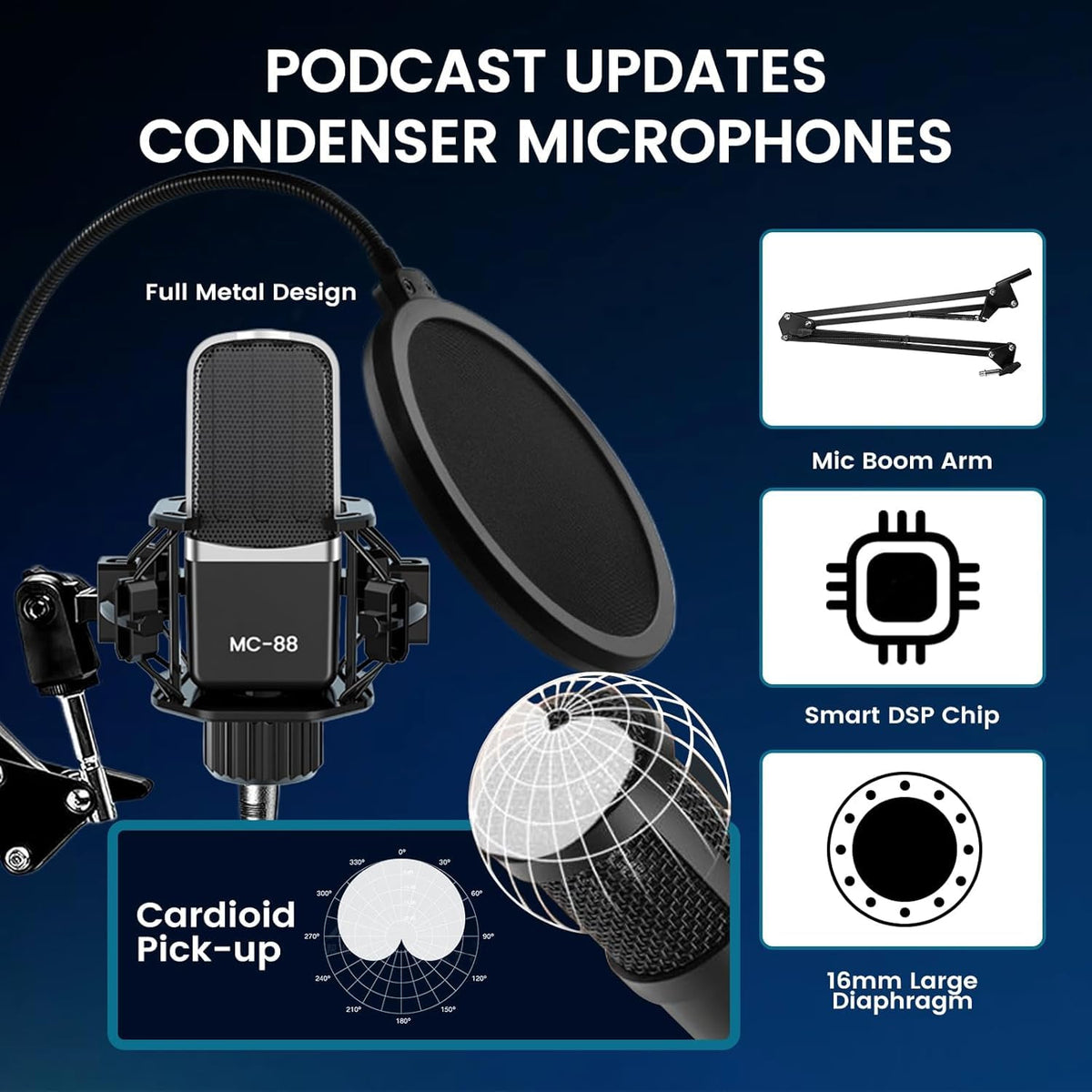 ALSO GO Upgraded Podcast Microphone Bundle, Podcast Equipment Bundle for 2, Recording Studio Equipment for Podcasting, Recording, Singing, Streaming, Gaming