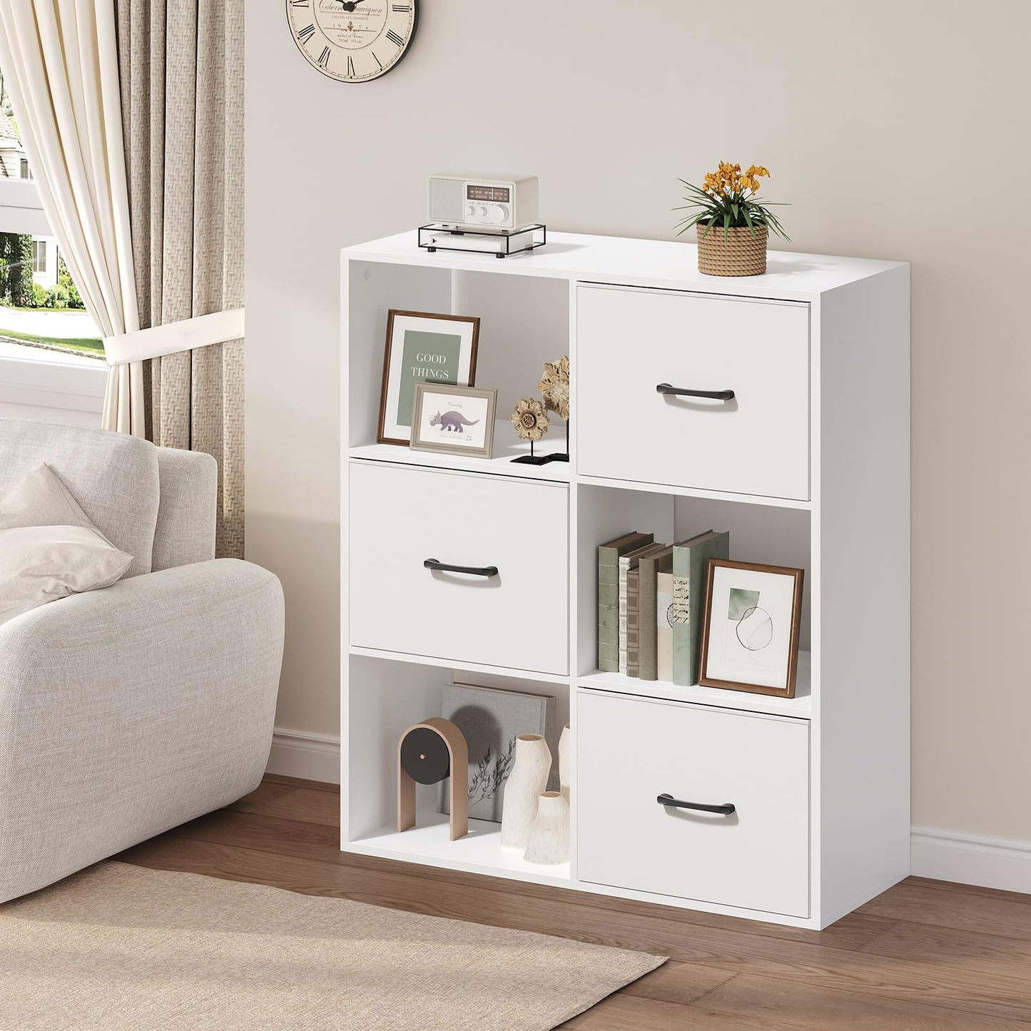 MAHANCRIS 3 Drawer File Cabinet, lateral Filing Cabinet for Home Office, 3 Tier Bookshelf, Modern Office Storage with Printer Stand for A4/Letter Files, White FCWT9001