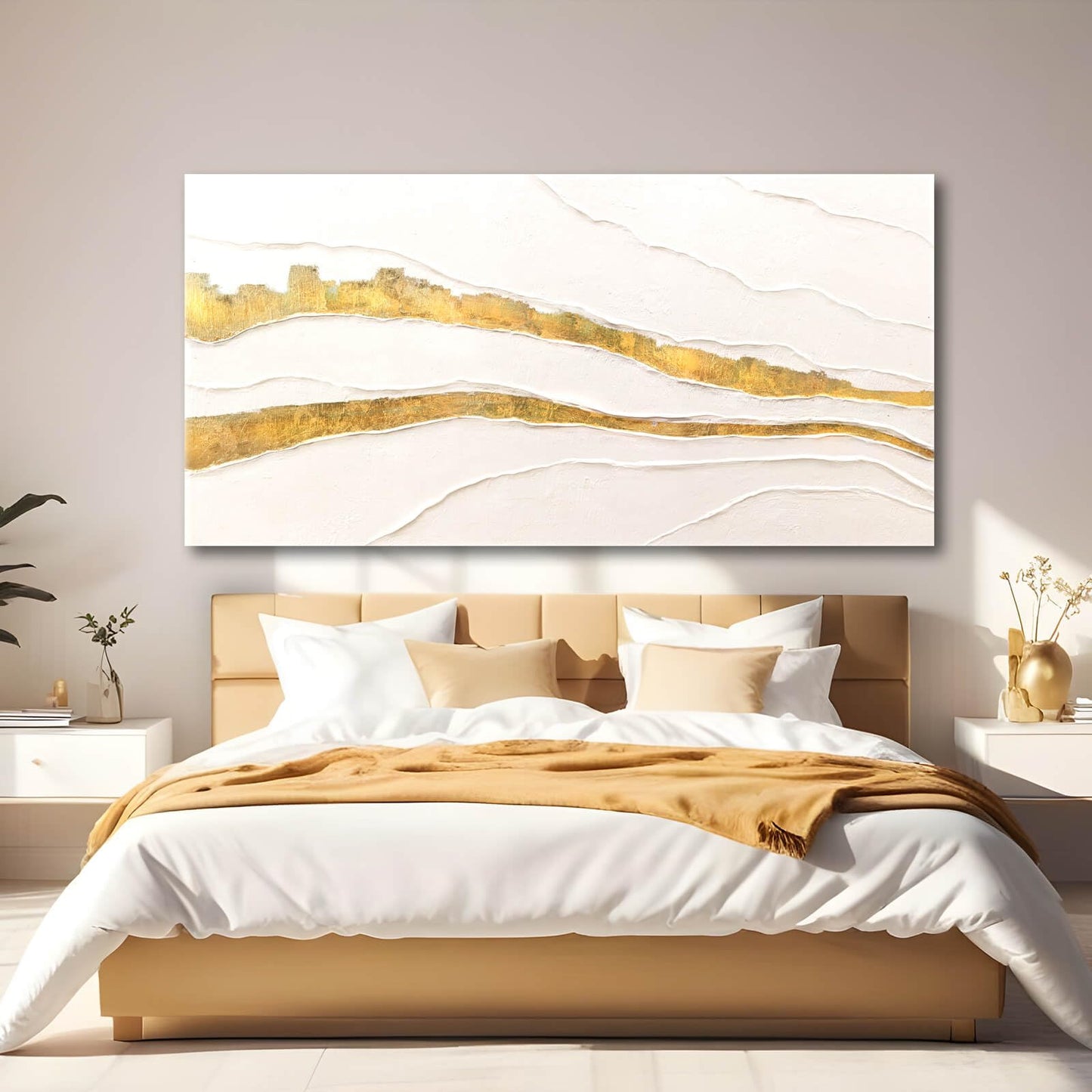 VAYIMDH Canvas Abstract Art White Large Wall Decorations for Living Room Gold Foil Abstract Wall Hanging Oil Painting for Office 29"x 58" Home Decor