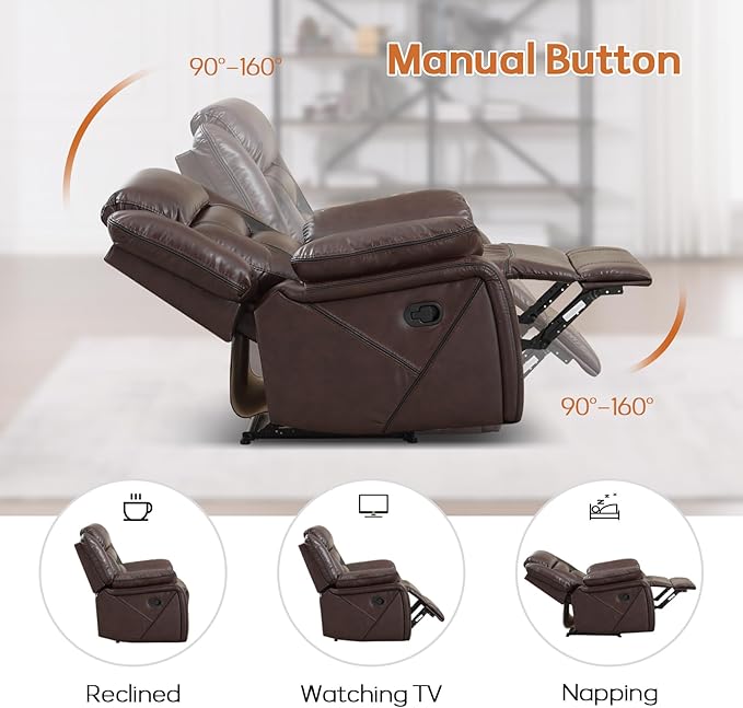 EBELLO Faux Leather Manual Recliner Chair, Modern Design Single Reclining Sofa