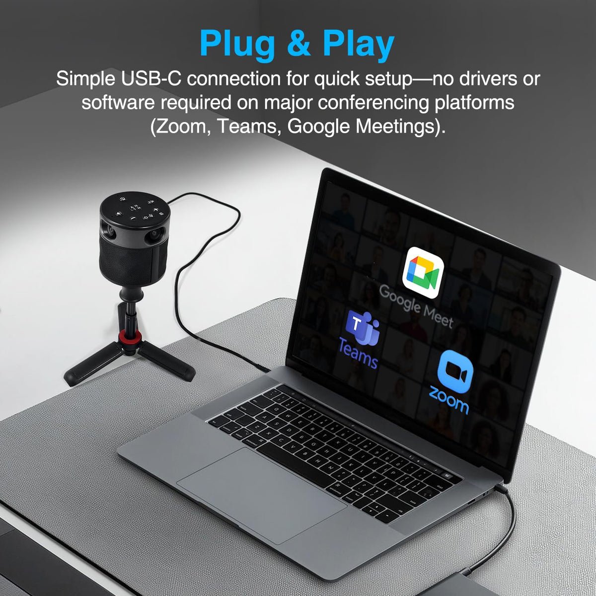 PANOCORE360 All-in-One Meeting Camera - 360° Conference Cam for PC Mac, Speaker & Mic Array, Auto Speaker Focus, 1080P Output, AI Voice Isolation, Local Recording,Compatible with Webex/Zoom/Teams/Meet
