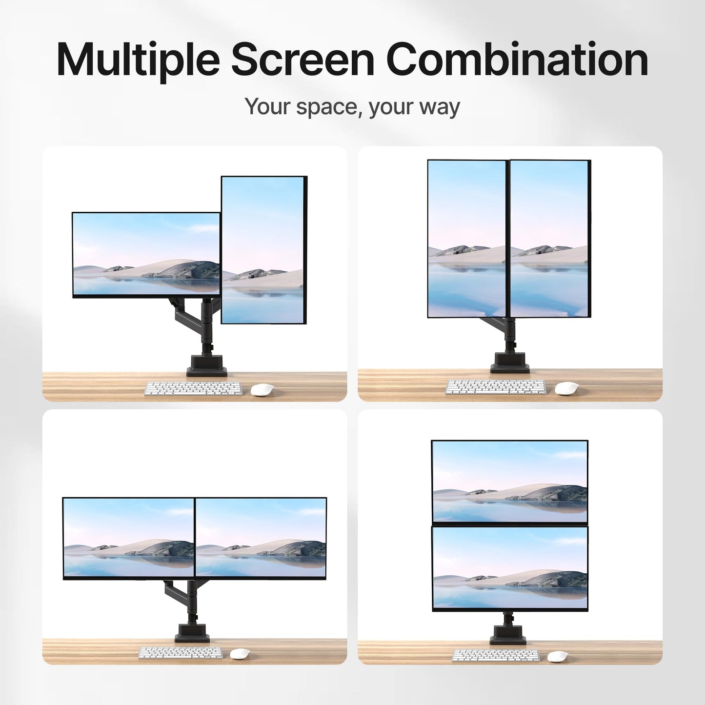 monTEK Dual Monitor Mount Tall Monitor arms for 2 Monitors for 17 to 35 Inch Curved Screen Holds 35 Lbs Adjustable Heavy Duty Monitor Desk Mount Cable Management, VESA 75/100mm
