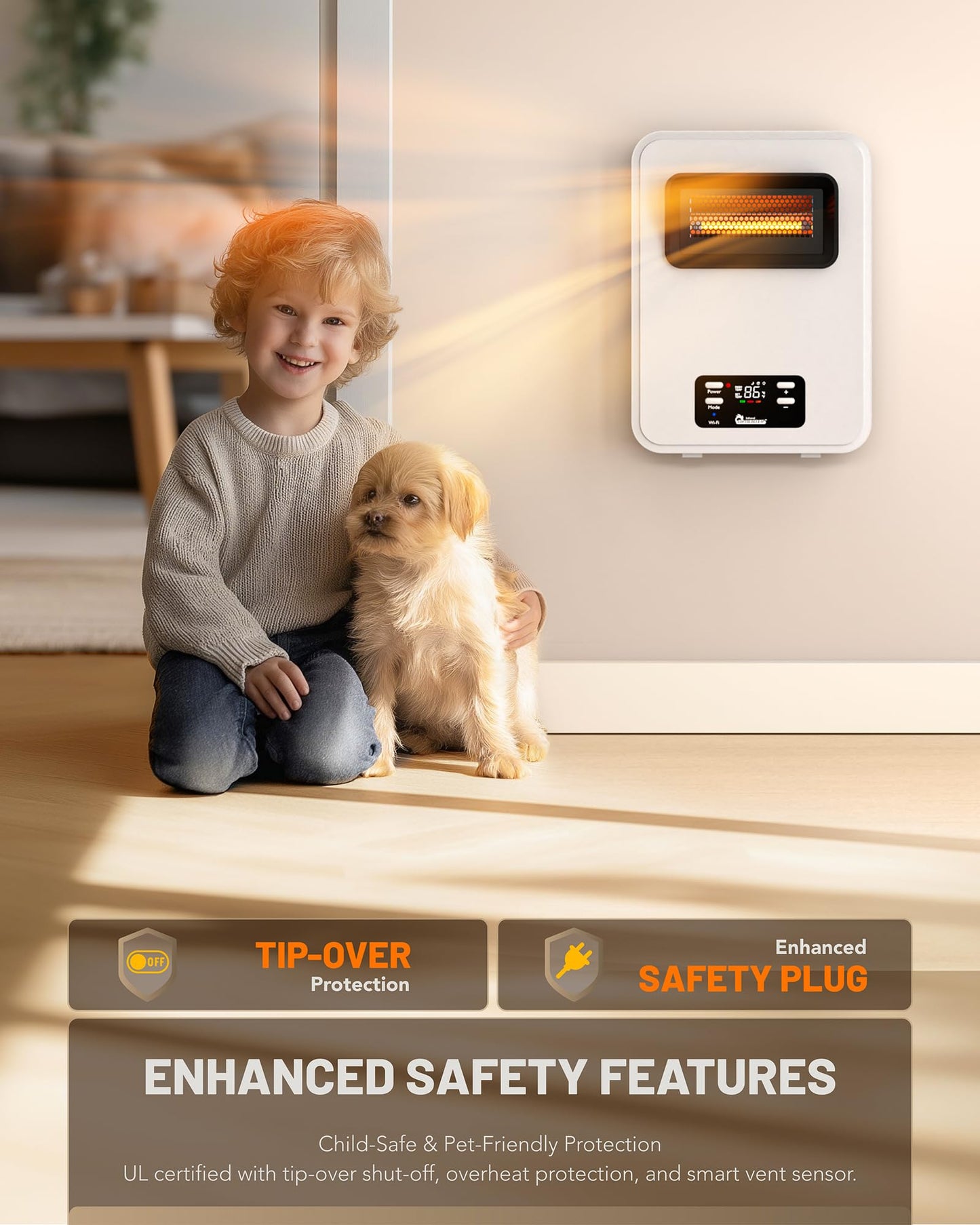 Dr. Infrared Heater Ecoheat Wall Hung or Wall Mounted Electric Space Heater, Dual System with Infrared and Fan Forced, Remote Control, 1500W, White