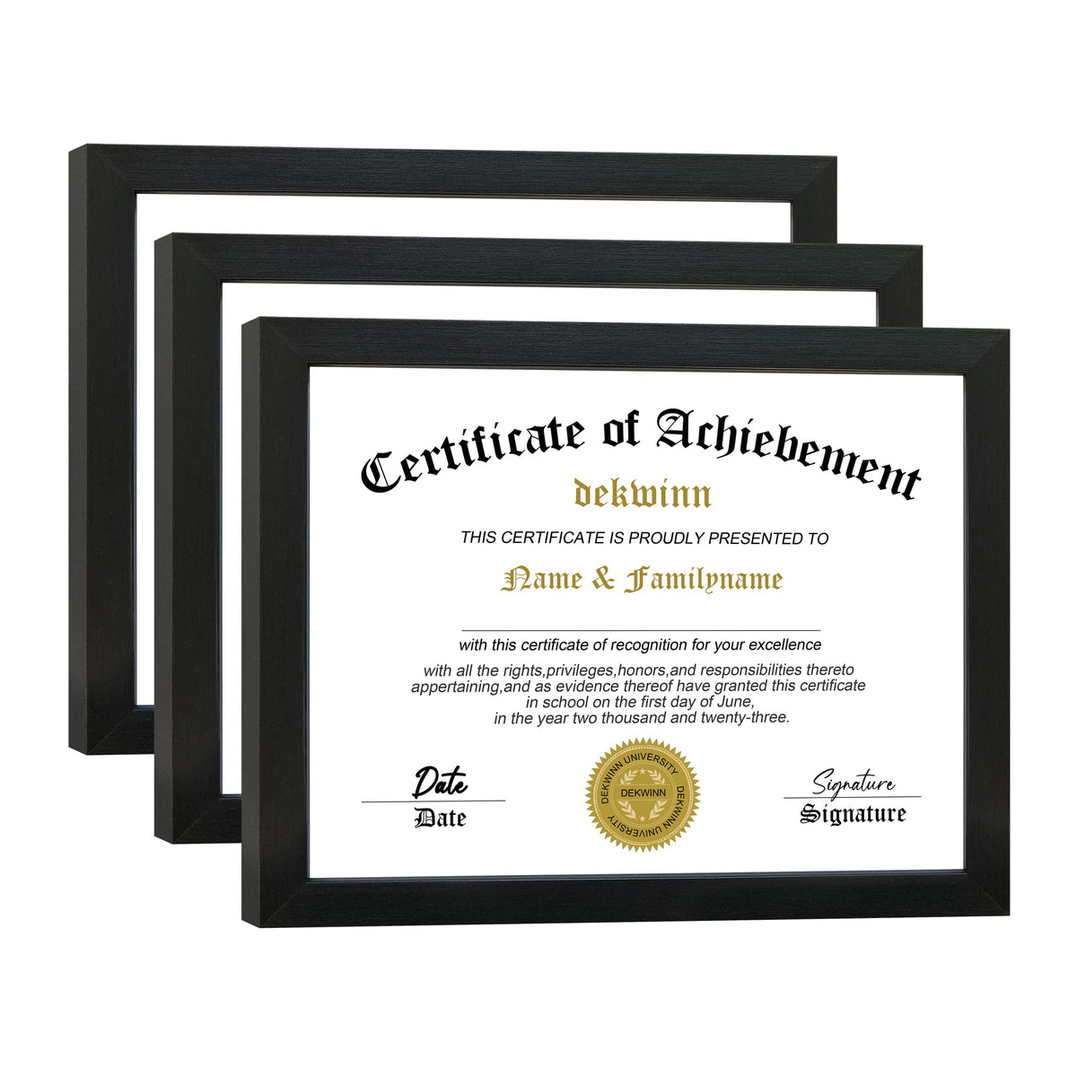 DEKWINN 8.5x11 Diploma Frame Certificate Document Frame Set of 3 with High Definition Glass,Picture Frame for Wall and Tabletop Display in Black