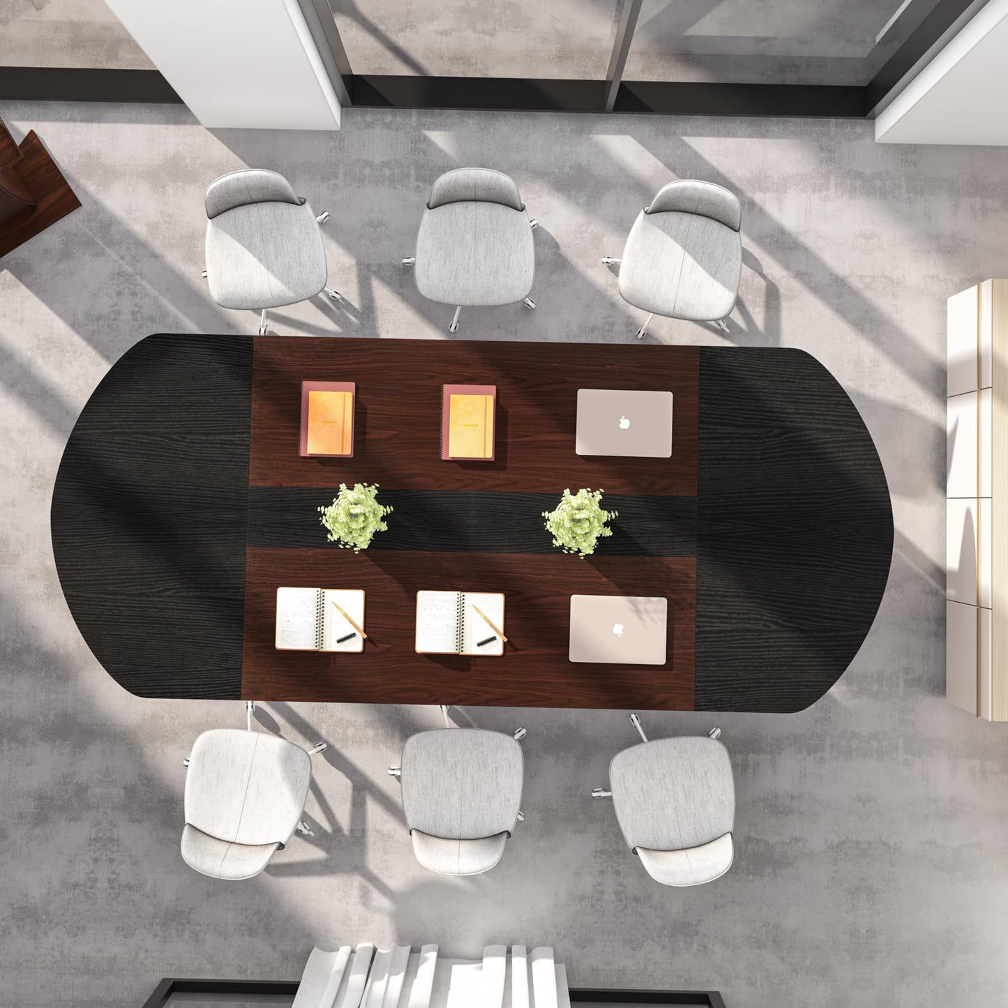 Tribesigns 6FT Oval Conference Table, 70.86" Curved Meeting Tables, Brown Blak Business Table,Two-Tone Finish Curved Meeting Tables for Office,Training Seminar Table for 4-6