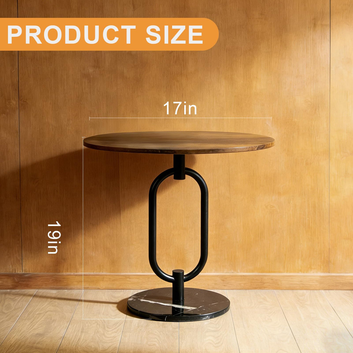 17In(W) x19In(H) Round End Table Heavy Duty Modern Side Table Stable Sofa Side Table Marble Base Accent Coffee Table Nightstand for Living Room Bedroom-Amber