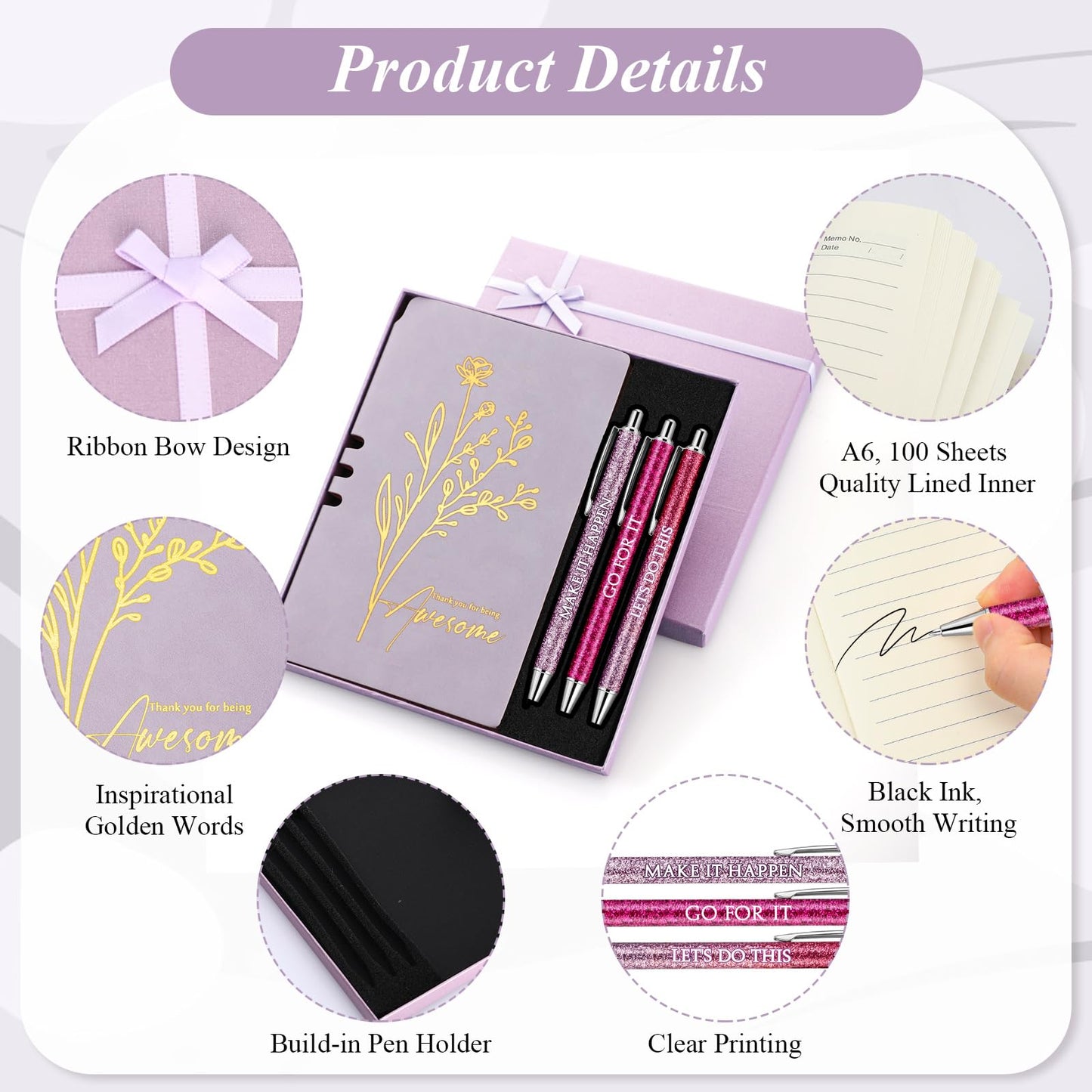 Sayglossy Thank You Gift Set for Volunteers Teacher Appreciation Week A6 Leather Journal Notebook Pen with Present Box Appreciation Gift for Employee Staff Teacher Nurse(Purple,Thank You)