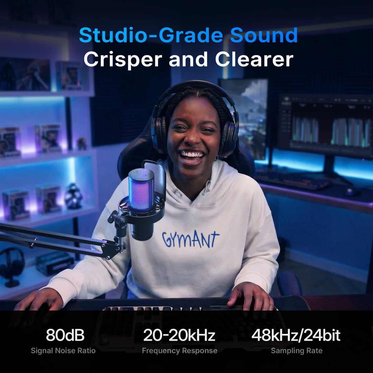 MAONO DGM20W Wireless Microphone for PC, Condenser USB Mic for Gaming Streaming with Noise Cancellation & Quick Mute,Gain Control,RGB,Software, Computer Desktop Mic for PS5 Twitch Discord