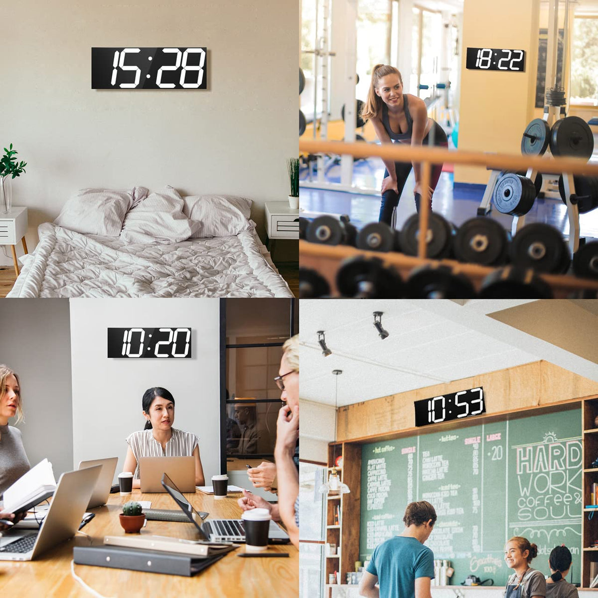 CHKOSDA LED Large Digital Wall Clock, Oversize Wall Clock with 6” Numbers, Remote Control Count up/Countdown Timer Clock, Auto Dimmer, Big Calendar and Thermometer(White)