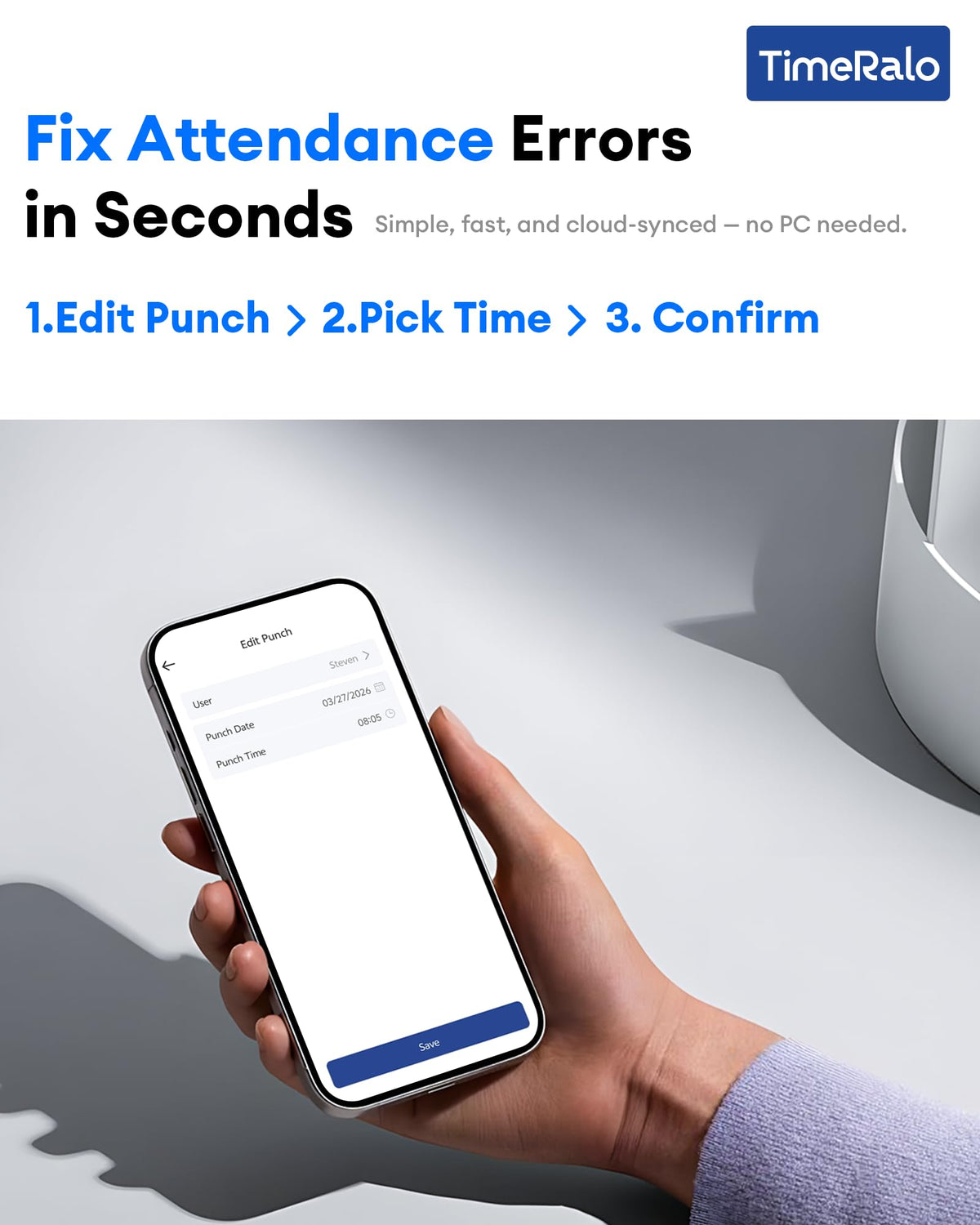 TimeRalo Cloud-Based Time Clock for Small Businesses, 3-in-1 Fingerprint Attendance System with Smart Scheduling, Overtime & Lunch Rules, 2.4GHz WiFi, Auto Reports, No Monthly Fees (with 10 ID Cards)