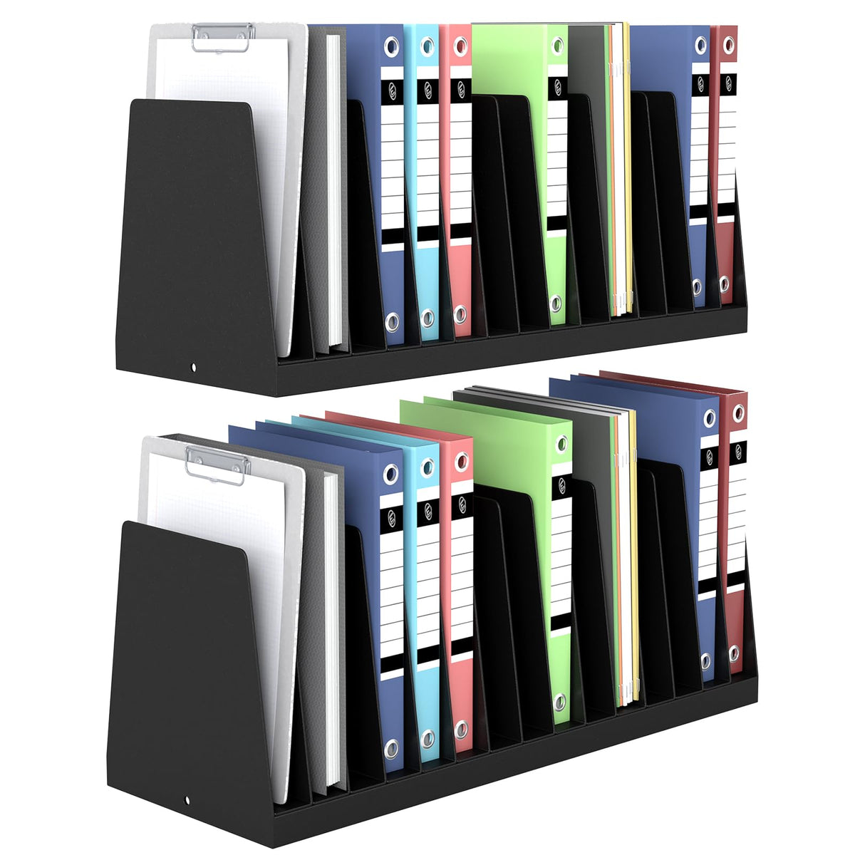 Inracity 2 Pack Vertical Metal Desk File Organizer, 15 Compartments Desktop Document Sorter & Mail Holder, Heavy-Duty Metal with Scratch & Chip-Resistant Finish for Office, Home, Classroom Use, Black