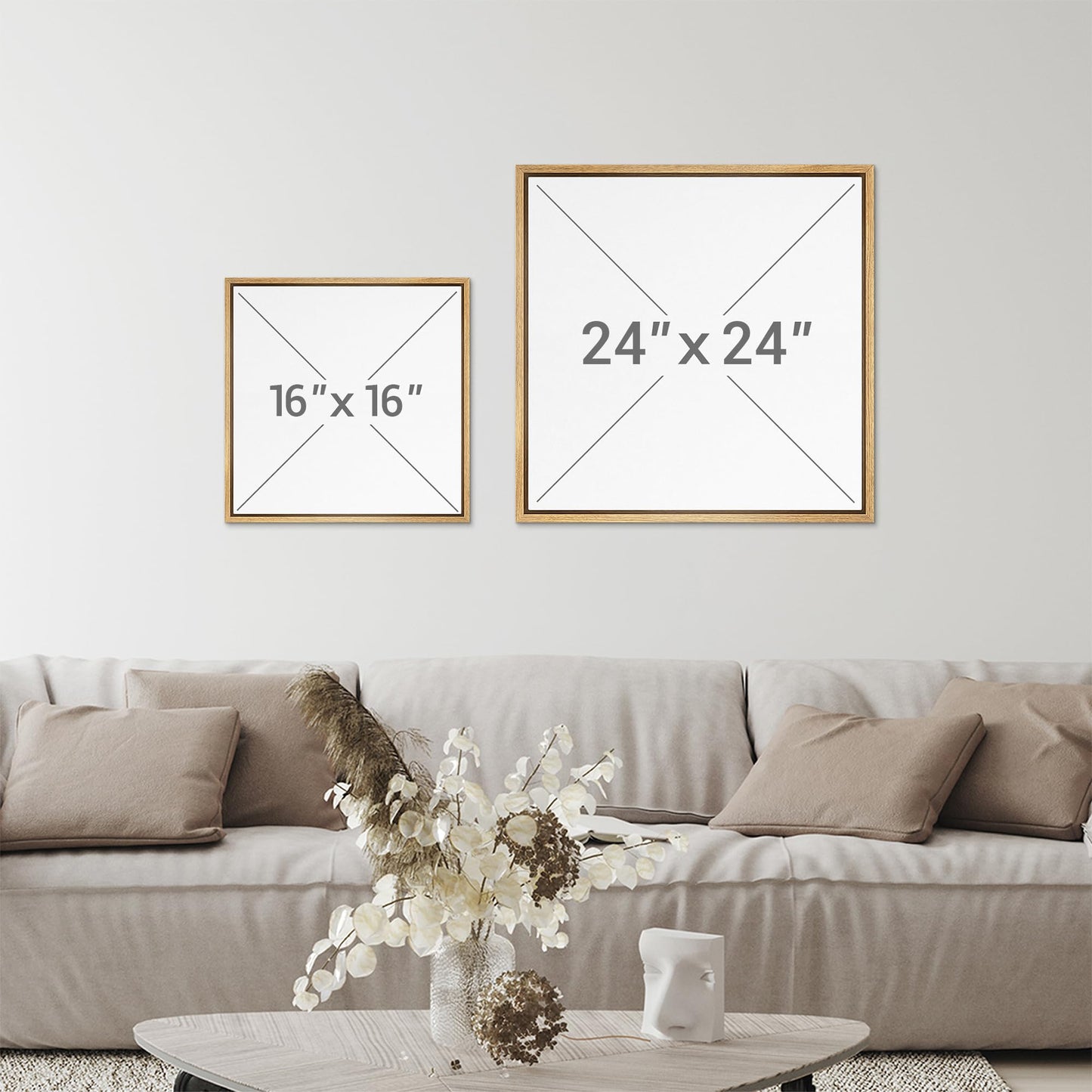 SIGNFORD Framed Canvas Print Wall Art Set Neutral Abstract Minimalist Earthy Tones Illustrations Modern Art Minimal Relax/Calm for Living Room, Bedroom, Office - 16"x16"x2 Natural