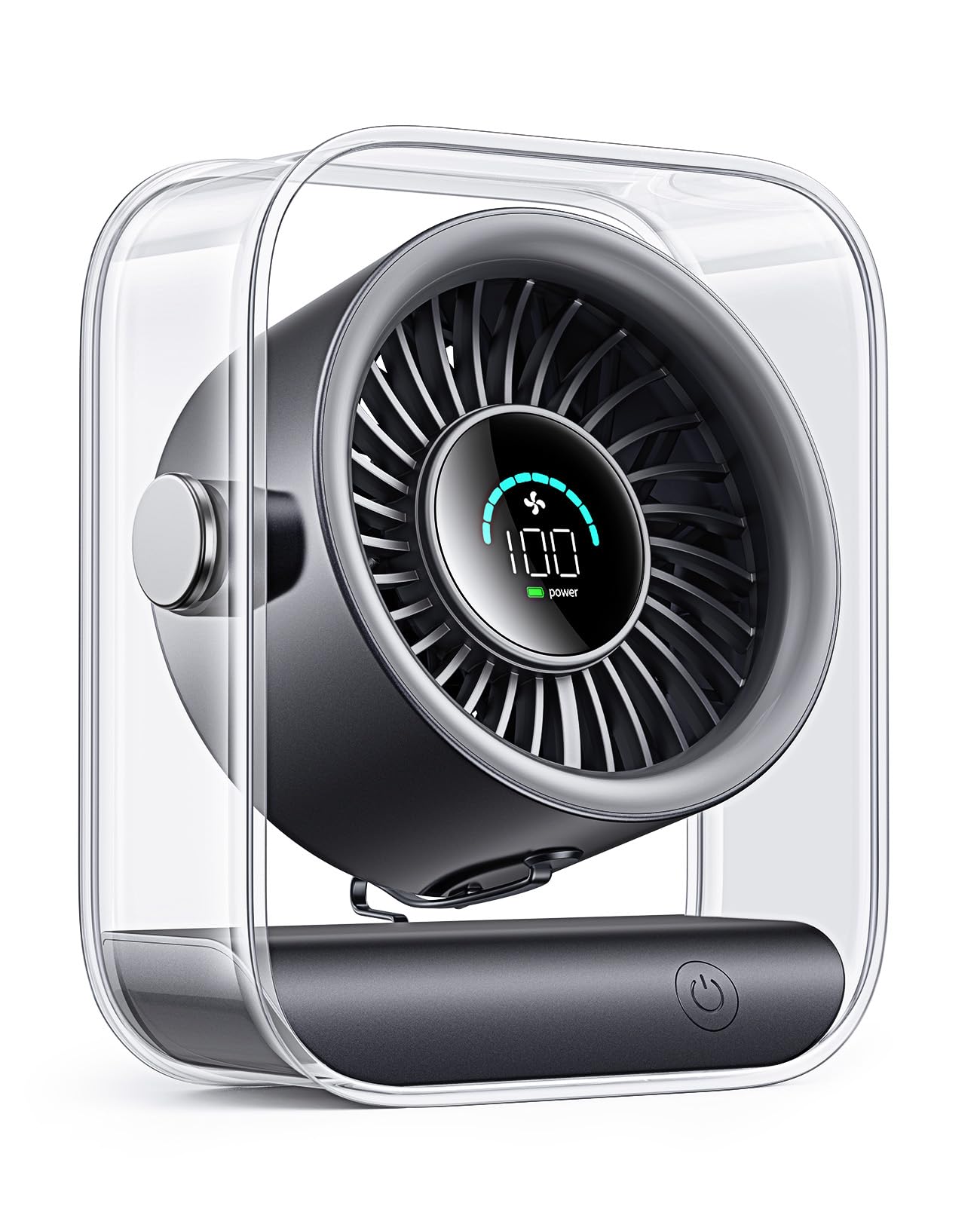 DIGIX Portable Desk Fan for Bedroom, Rechargeable Small Table Fan with 100 Speeds, 90° Rotation, Turbo Airflow, LED Display, Quiet Personal USB Cooling Fan for Office Home Travel Camping, Black